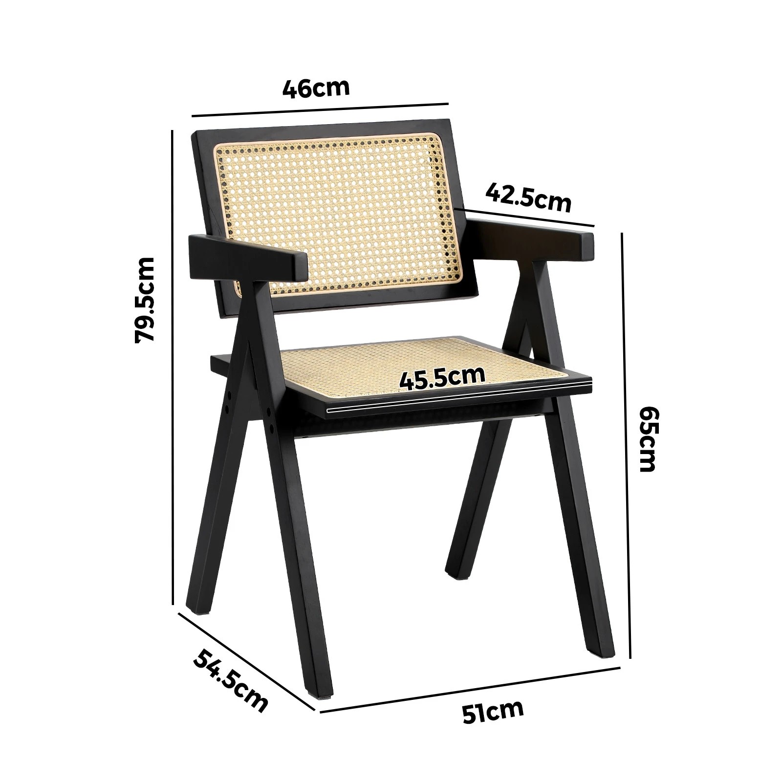 9 Oikiture 4x Dining Chairs Rattan Chair Wooden Accent Chair - Black, 9 of 9