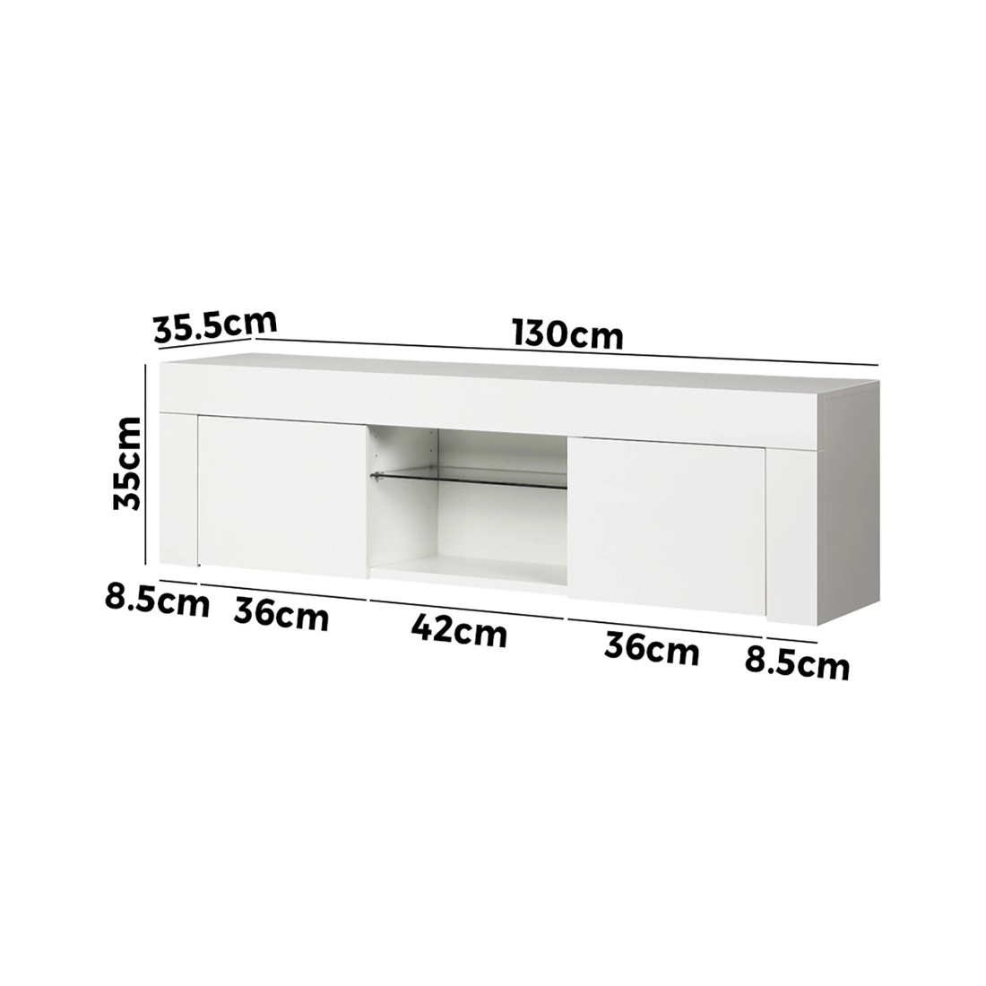 9 Oikiture Tv Cabinet Entertainment Unit Stand Rgb Led Hight Gloss 130cm
 - White, 9 of 10