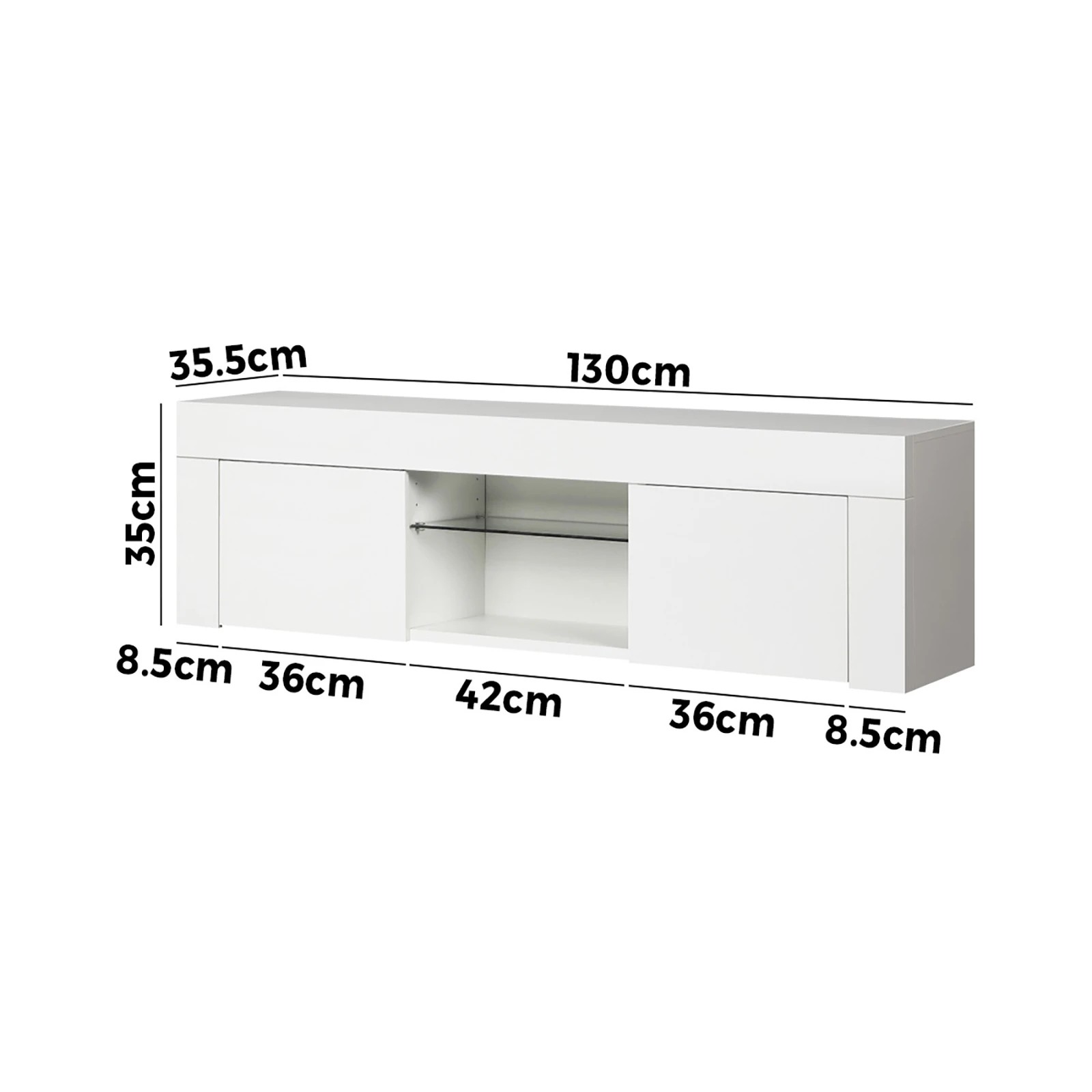 8 Oikiture Tv Cabinet Entertainment Unit Stand Rgb Led Hight Gloss 130cm
 - White, 8 of 9