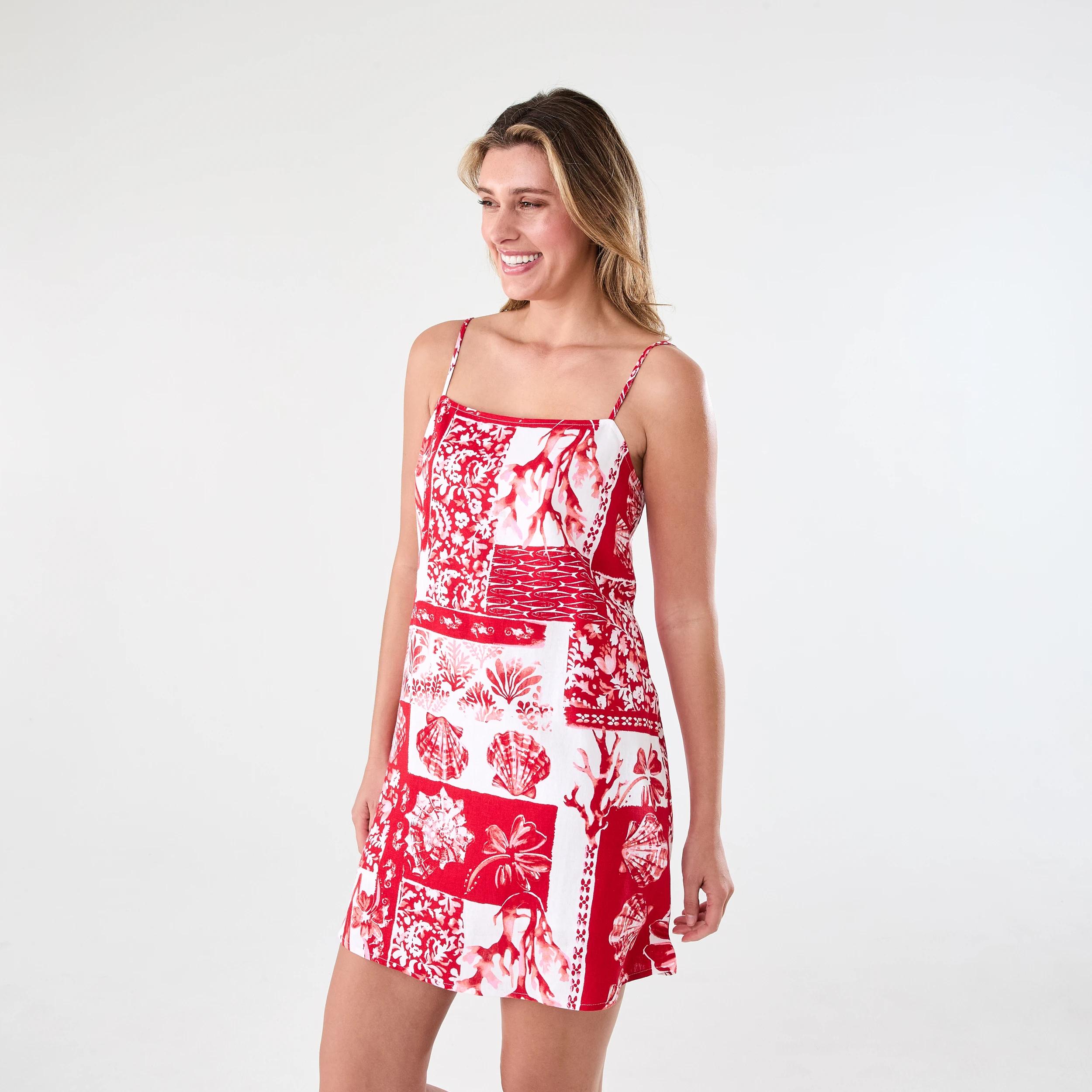 2 Sleeveless A-Line Square Neck Mini Dress Shell Red, 2 of 7