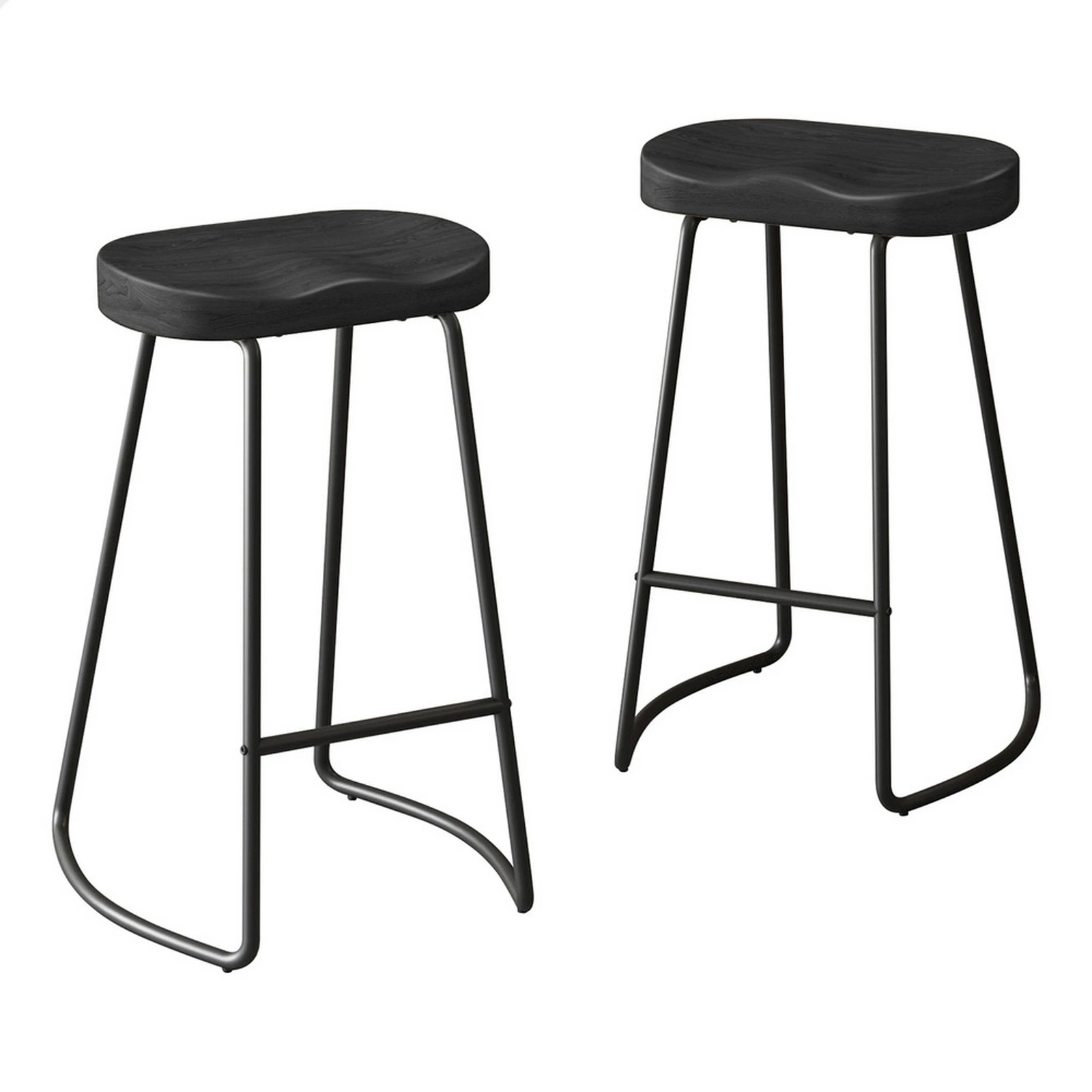 1 Alfordson 2x Bar Stools 75cm Tractor Kitchen Wooden Vintage Chair - Black, 1 of 10