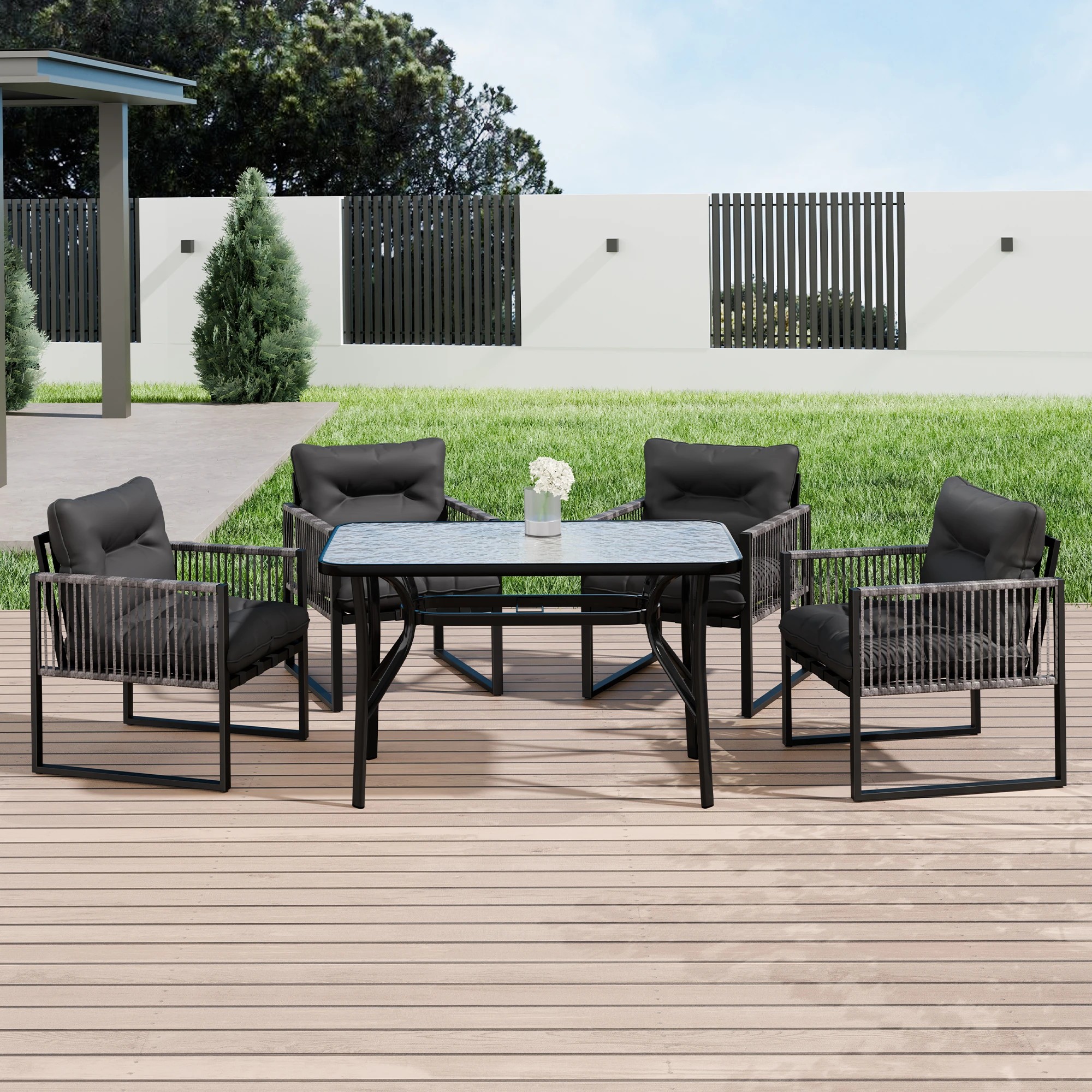 10 Alfordson Outdoor Dining Table Lounge Chairs Set Glass Patio Furniture Wicker - Grey, 10 of 10