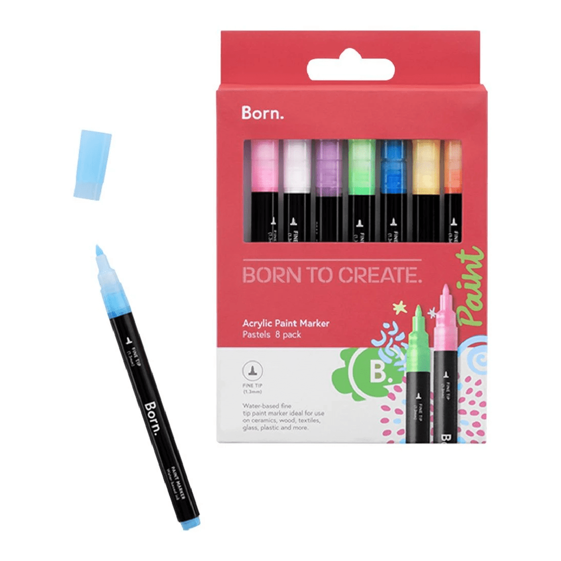 1 Born Acrylic Paint Marker 1.3mm Pastels 8 Pack, 1 of 4