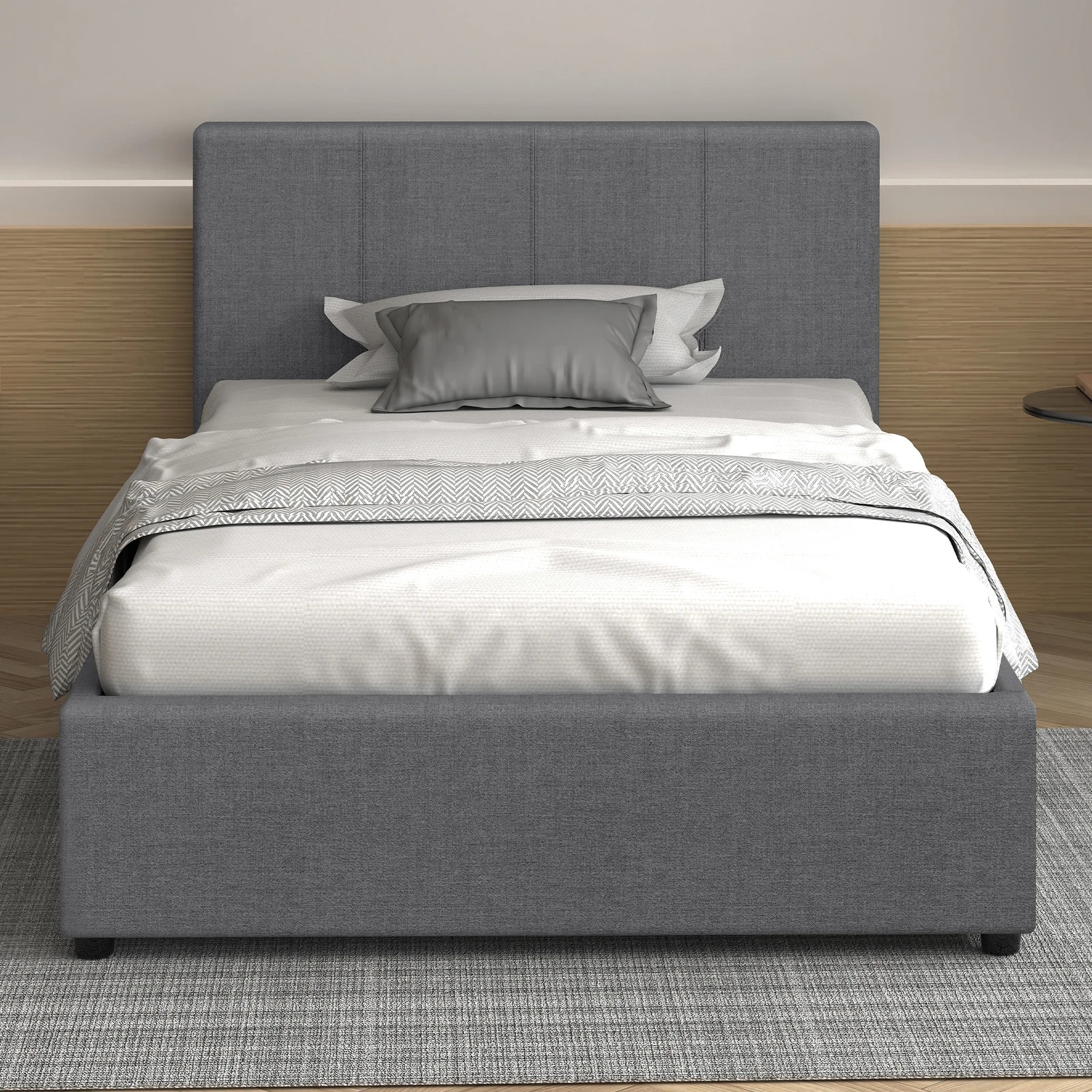 3 Alfordson Bed Frame Single Size Gas Lift Storage Base Fabric Tricia - Grey, 3 of 10