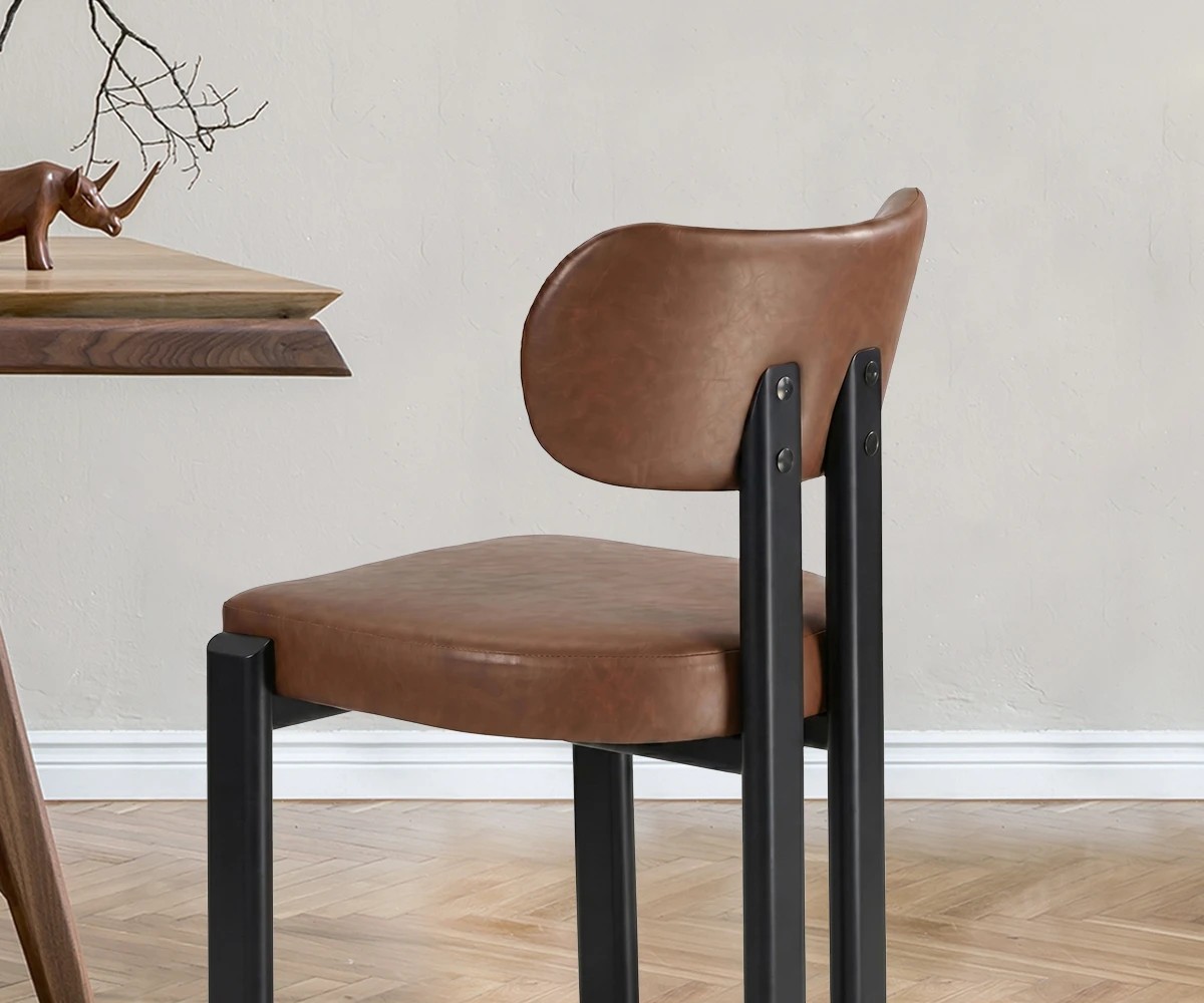 5 Oikiture Set of 2 Dining Chairs Faux Leather Fabric Kitchen Chair Padded Seat - Brown, 5 of 9