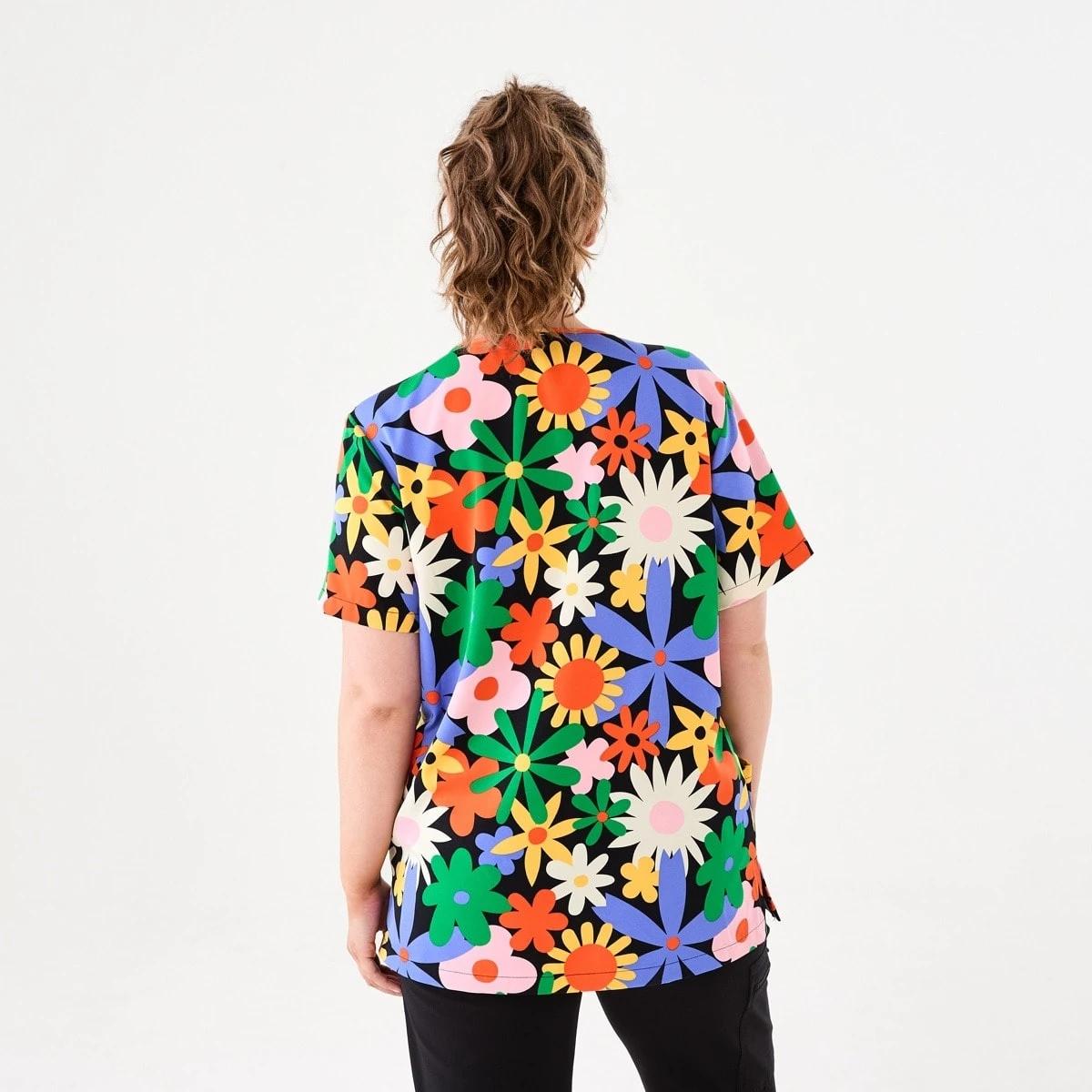 3 Work Short Sleeve Print Scrub Top Ovsz Flora, 3 of 6