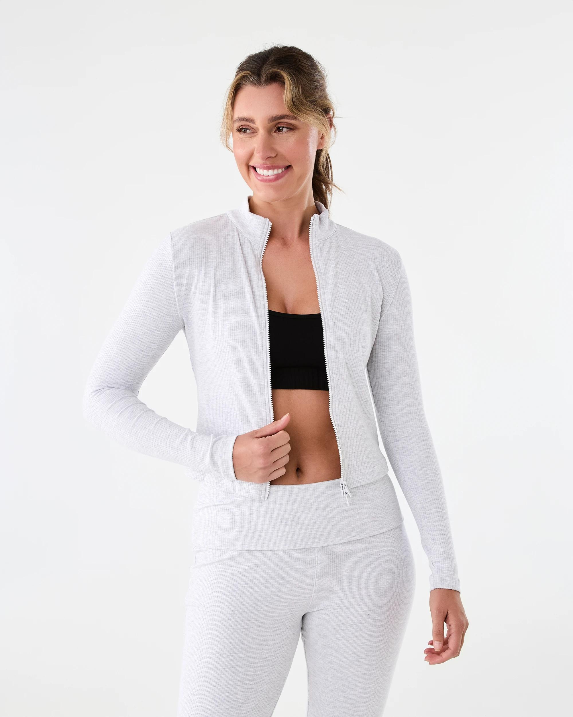 1 Active Womens Ribbed Zip Through Long Sleeve Top Heather, 1 of 9