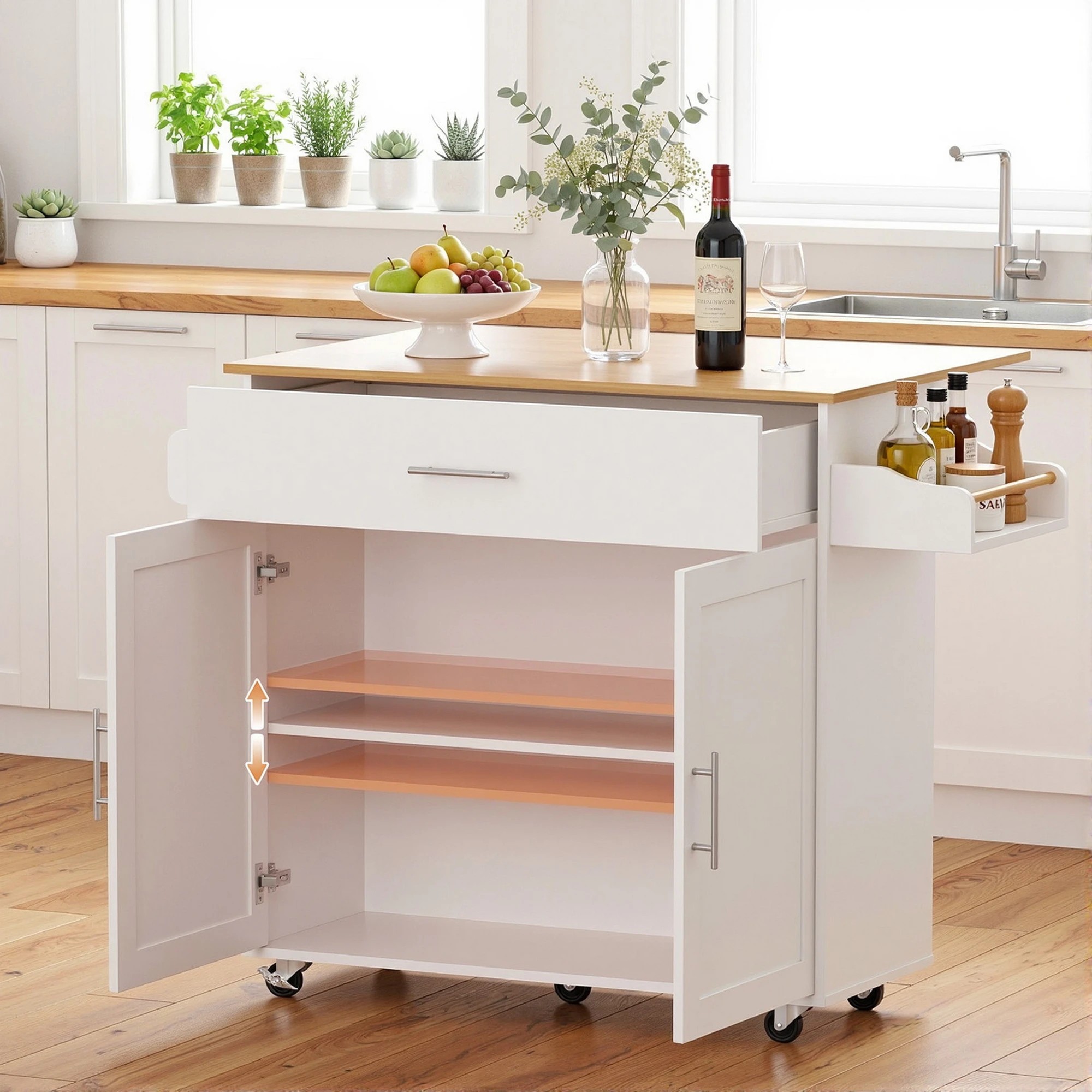 6 Artiss Kitchen Island Trolley Rolling Serving Cart Storage Drawer Cabinet 90cm - White, 6 of 9