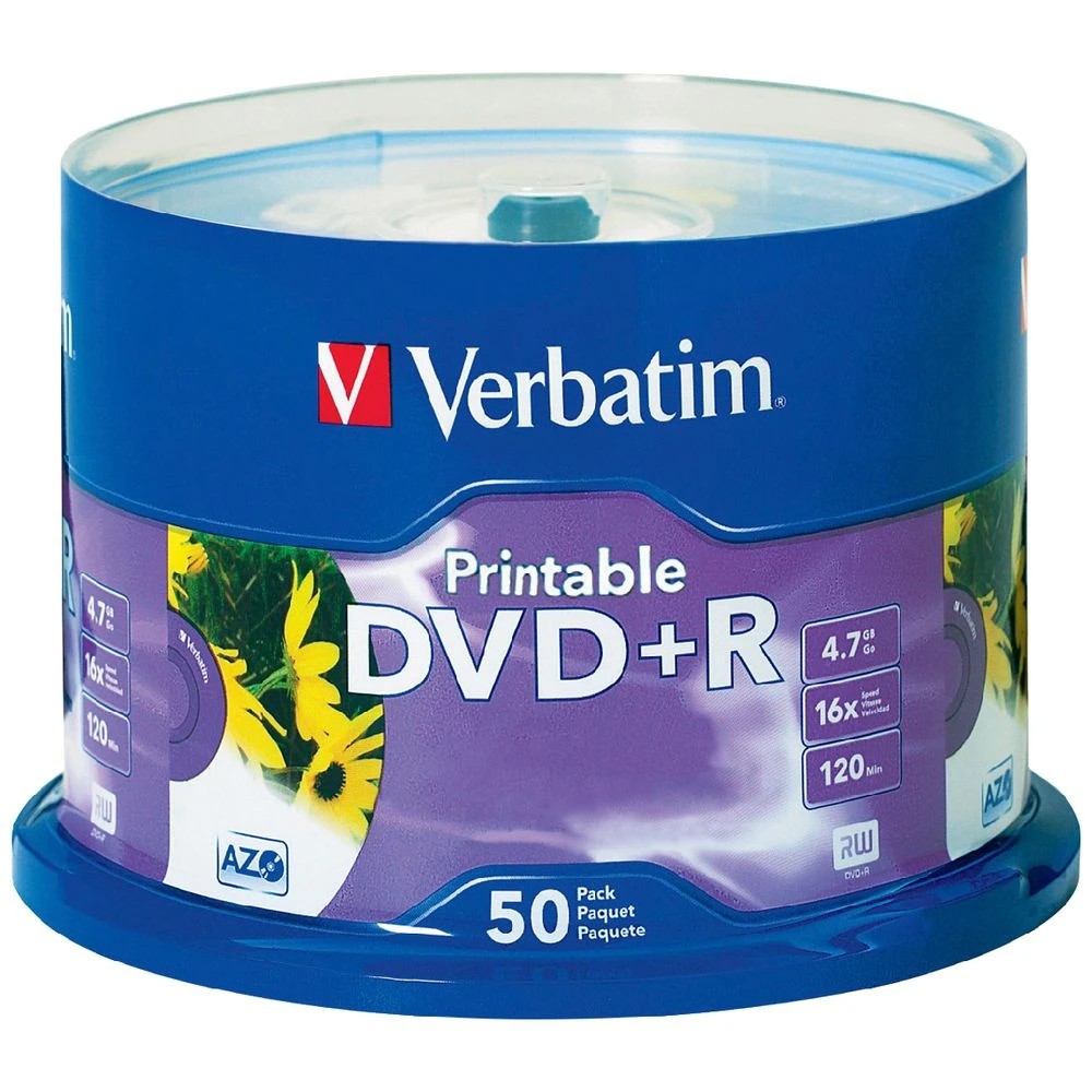 1 Verbatim DVD+R 4.7GB 16x White Inkjet Spindle 50 Pack, 1 of 1