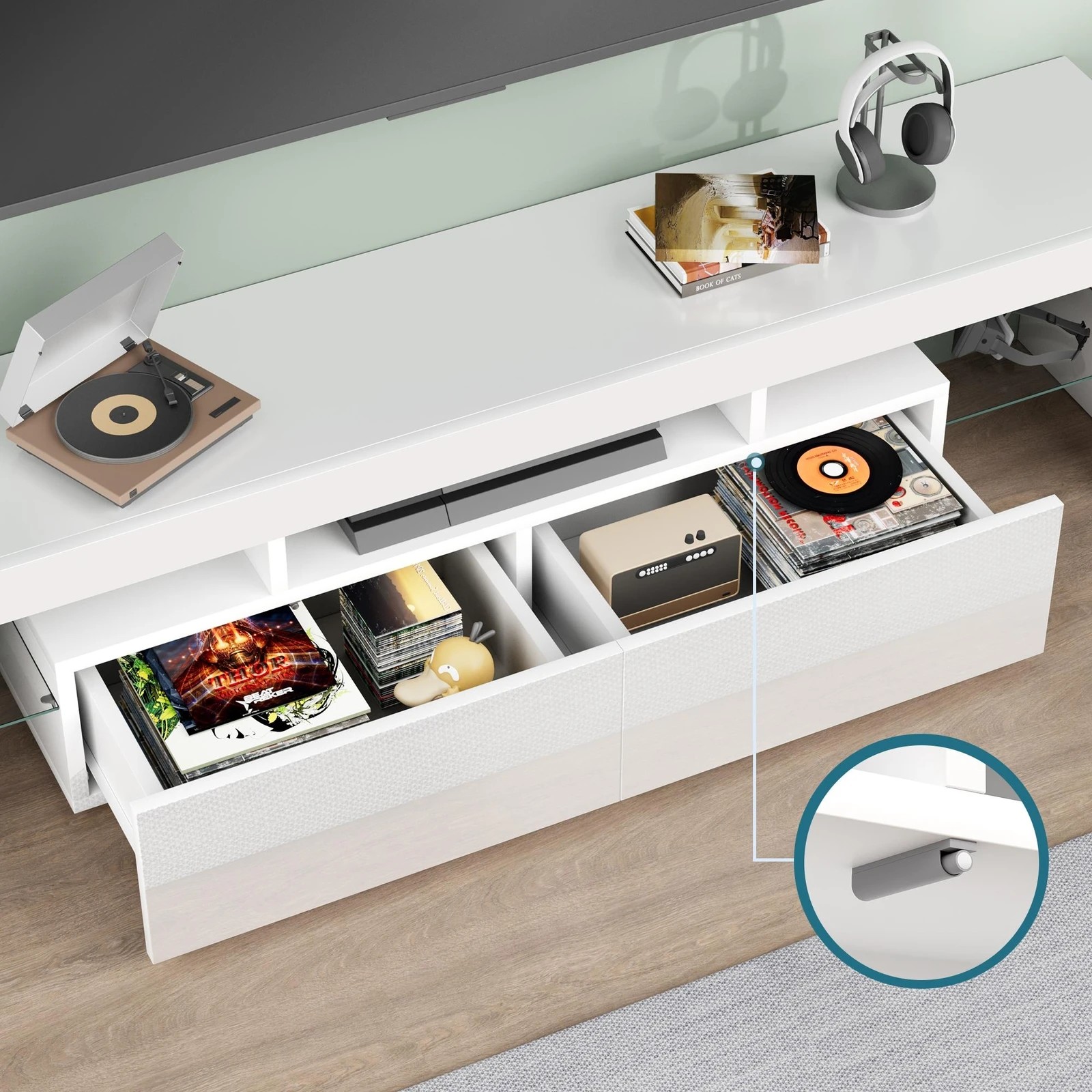 8 Alfordson Entertainment Unit 160cm TV Stand LED Light Storage Gloss - White, 8 of 10