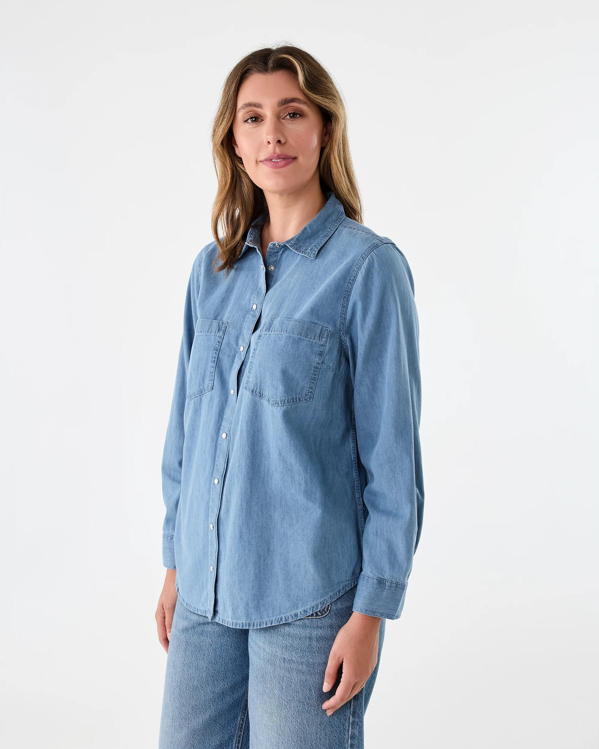 2 Long Sleeve Chambray Shirt Light Wash, 2 of 8
