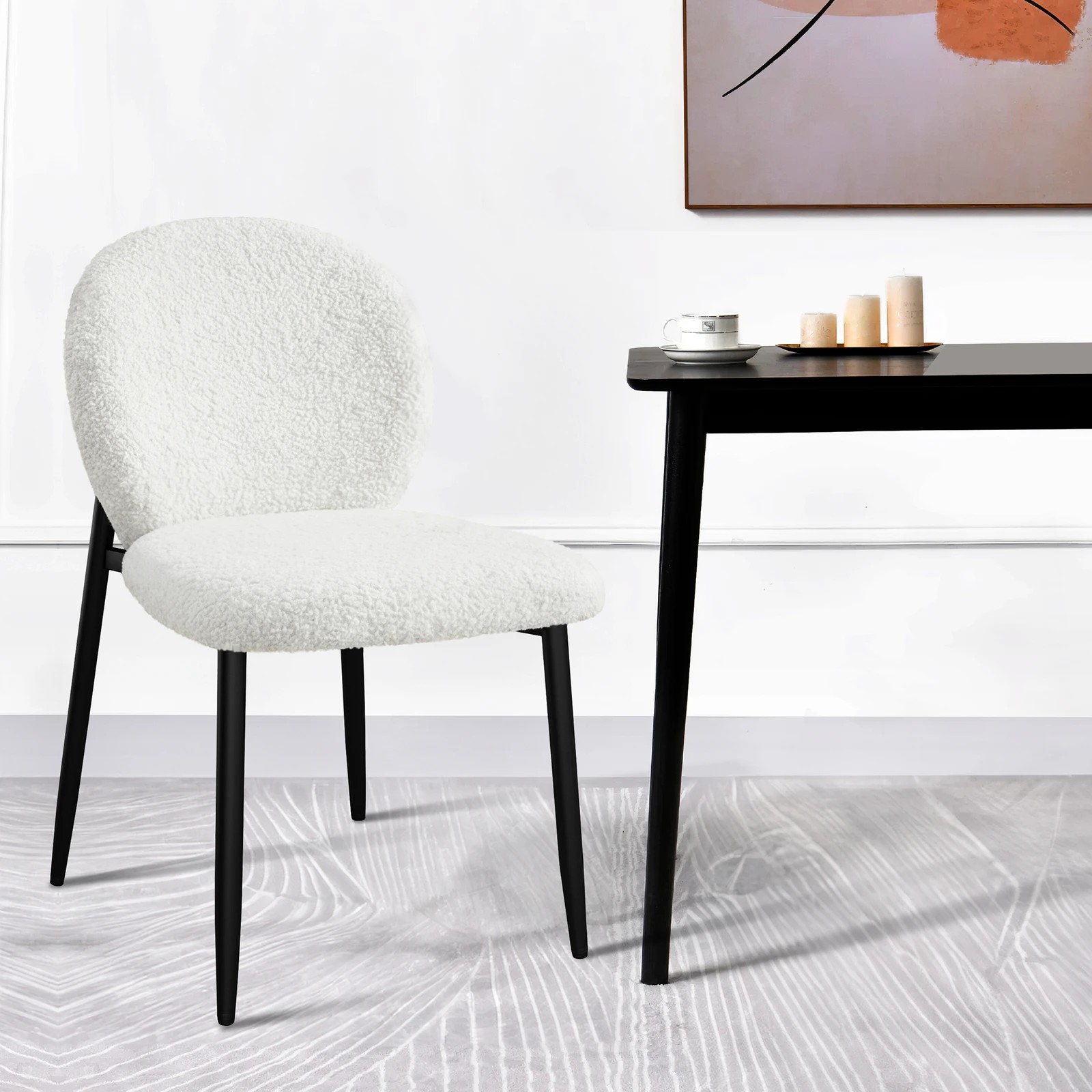 4 Alfordson 2x Dining Chairs Cafe Kitchen Lounge Curved Wooden Back Sherpa - White, 4 of 10