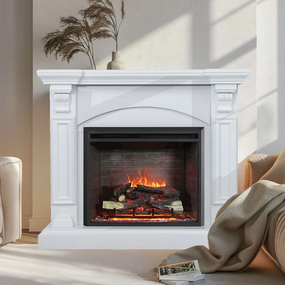 1 Moda Living Cove Electric Fireplace Heater White Mantel Suite with Primo Insert - White, 1 of 6