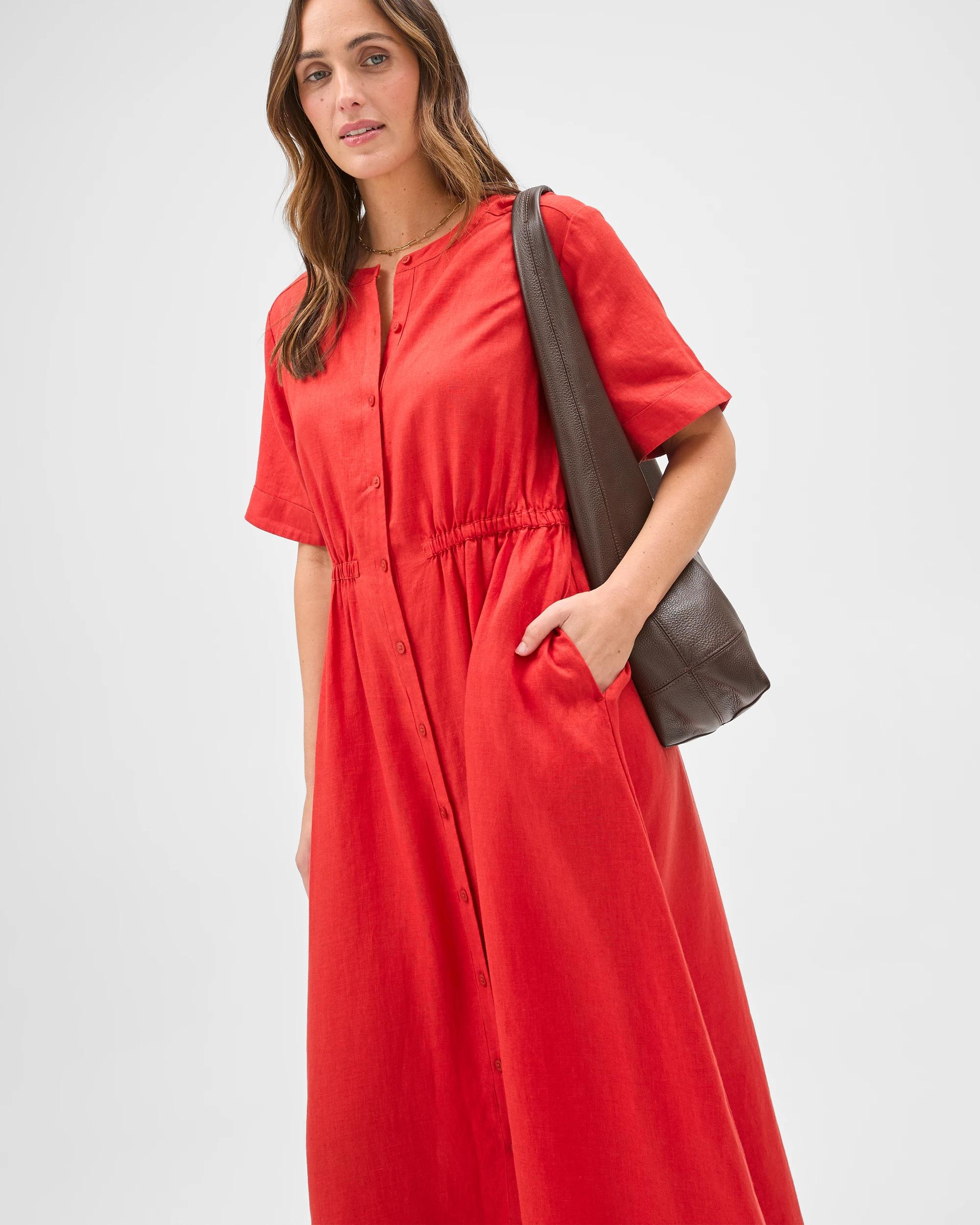 5 Target Woman European Linen Short Sleeve Midi Femme Dress WARM TERRACOTTA, 5 of 7