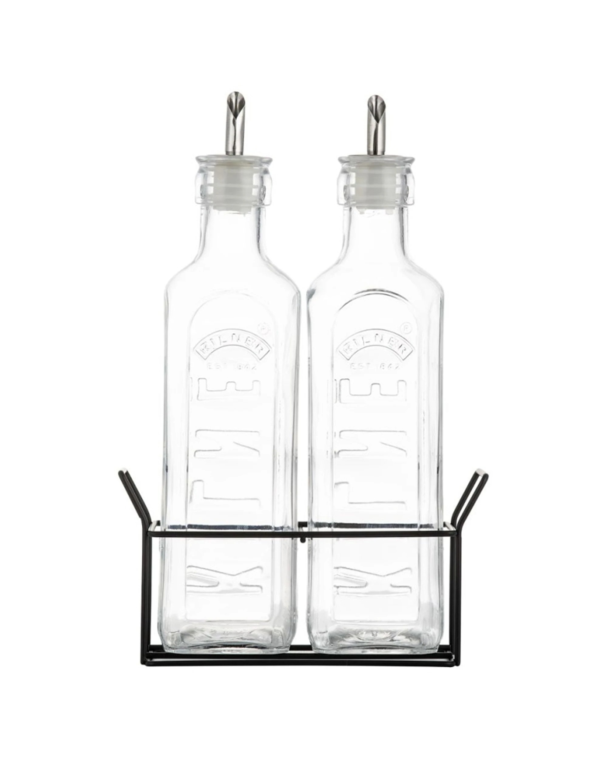 1 Kilner 2pc Glass Oil Bottle Set With Drip Pourer Rack Dishwasher Safe 600ml - Clear, 1 of 2