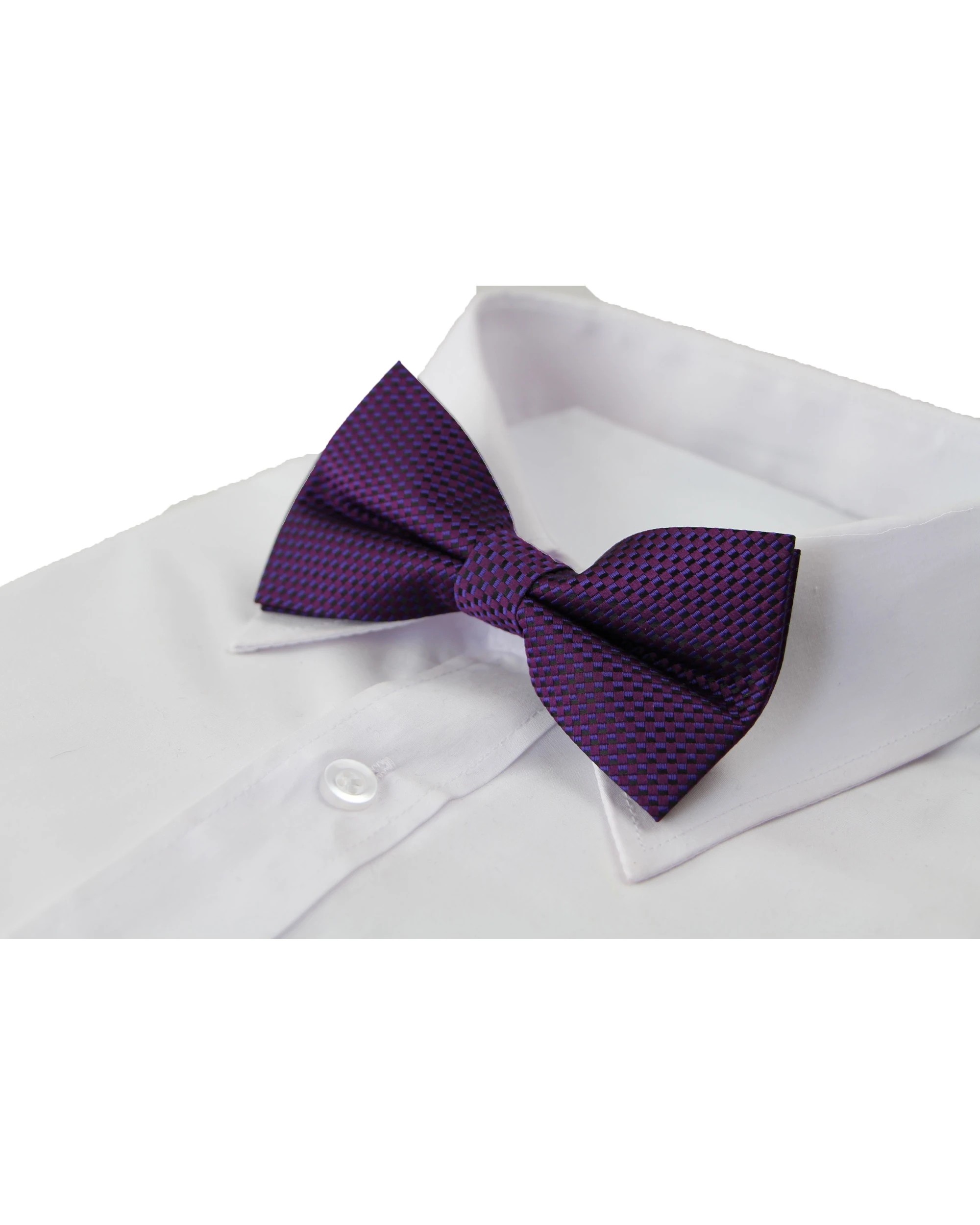 1 Zasel Mens Quality Dark Purple Checkered Patterned Bow Tie, 1 of 2