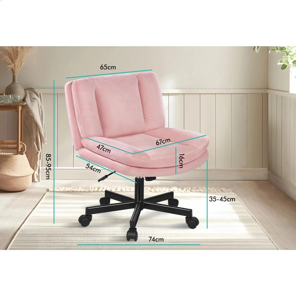 8 Alfordson Armless Office Desk Chair Mid Back Wide Seat w/ Wheels Velvet - Pink, 8 of 10