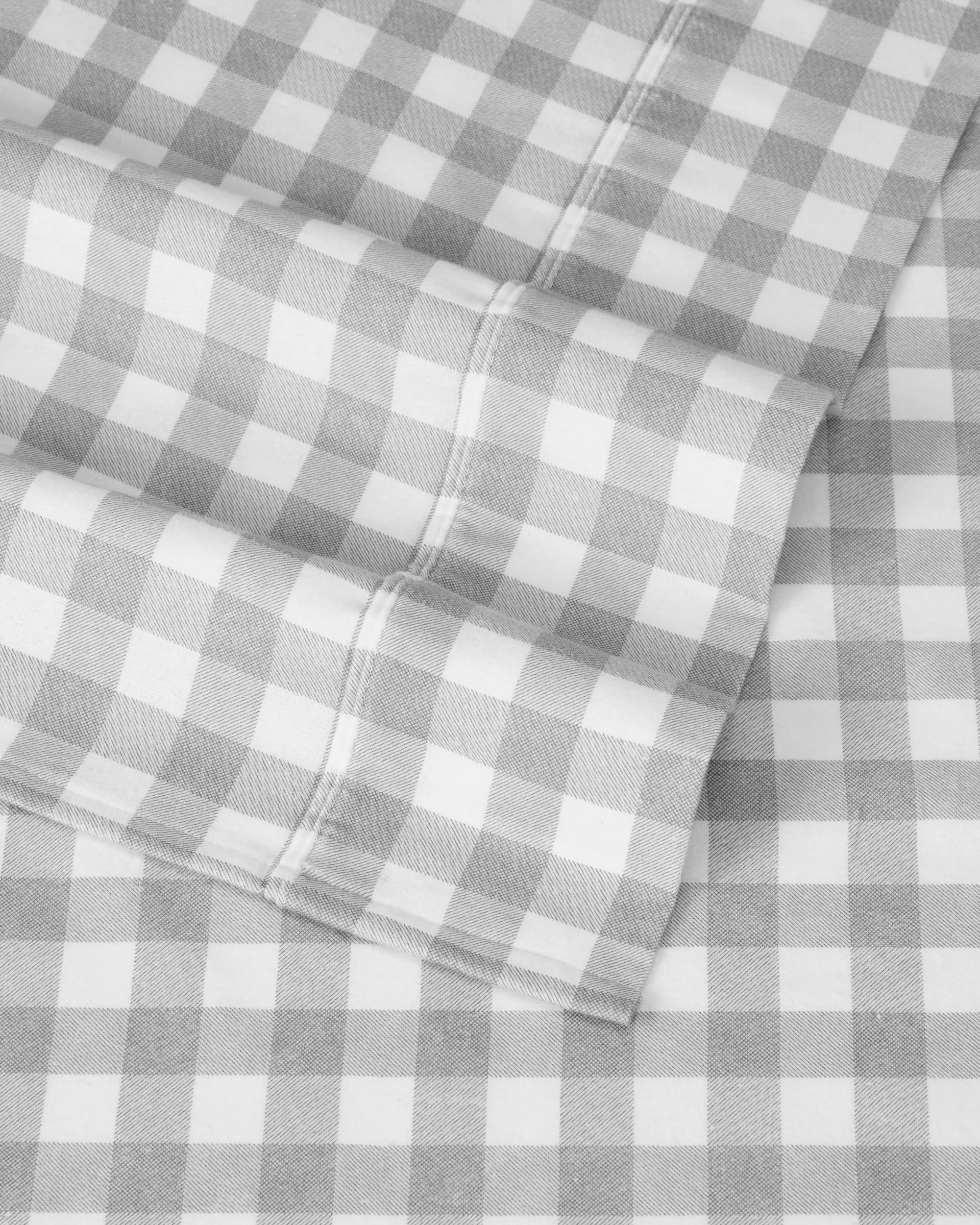 4 Gingham Cotton Flannelette Sheet Set - Double Bed, Grey, 4 of 7