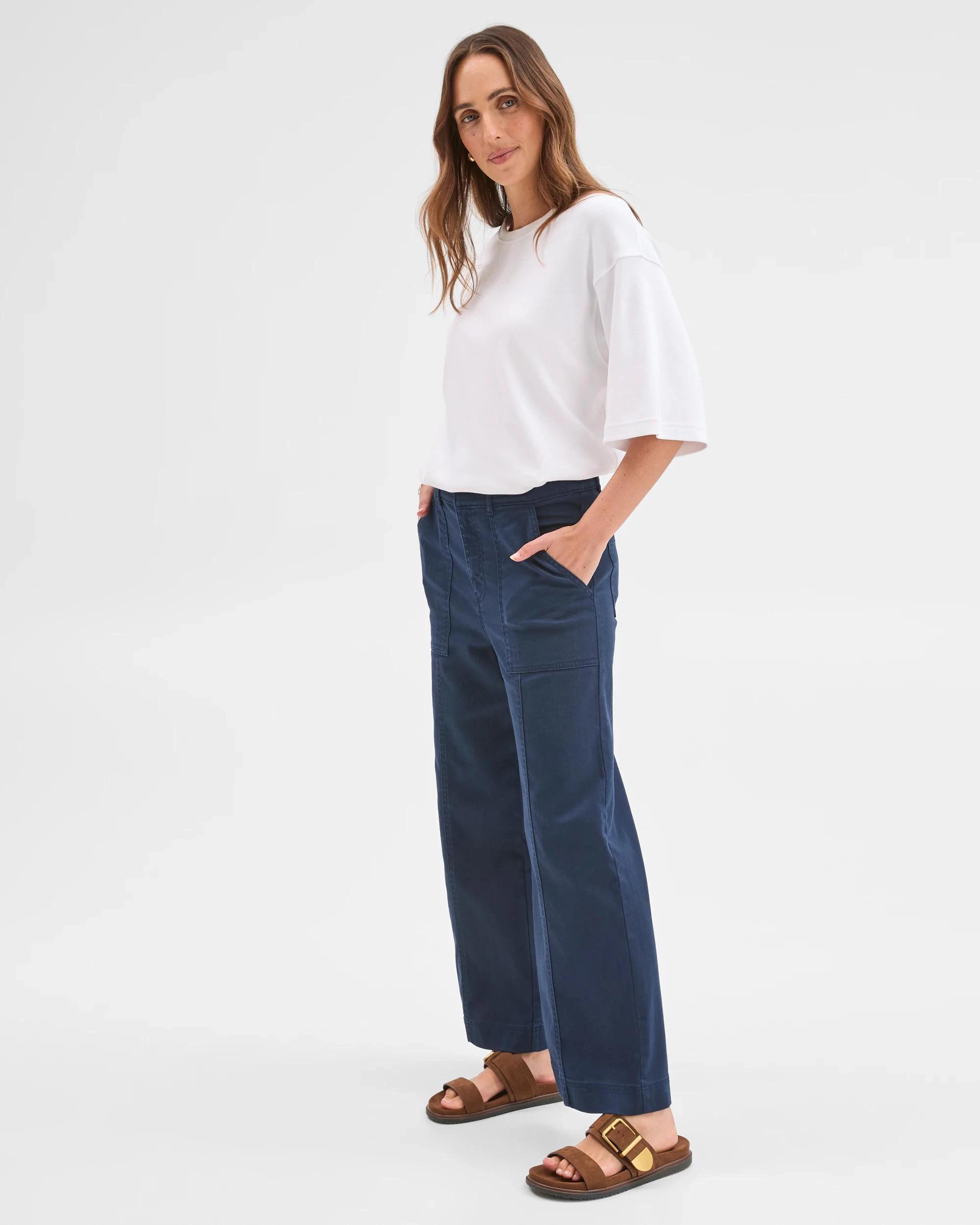 3 Target Woman Australian Cotton Blend Stretch Twill Wide Leg Pants NAVY, 3 of 7