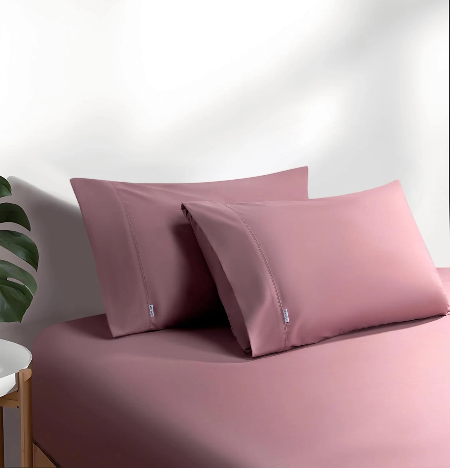 2 Gioia Casa Vintage Washed Cotton Fitted Sheet Set Soft Breathable - Double Bed - Rose, 2 of 4