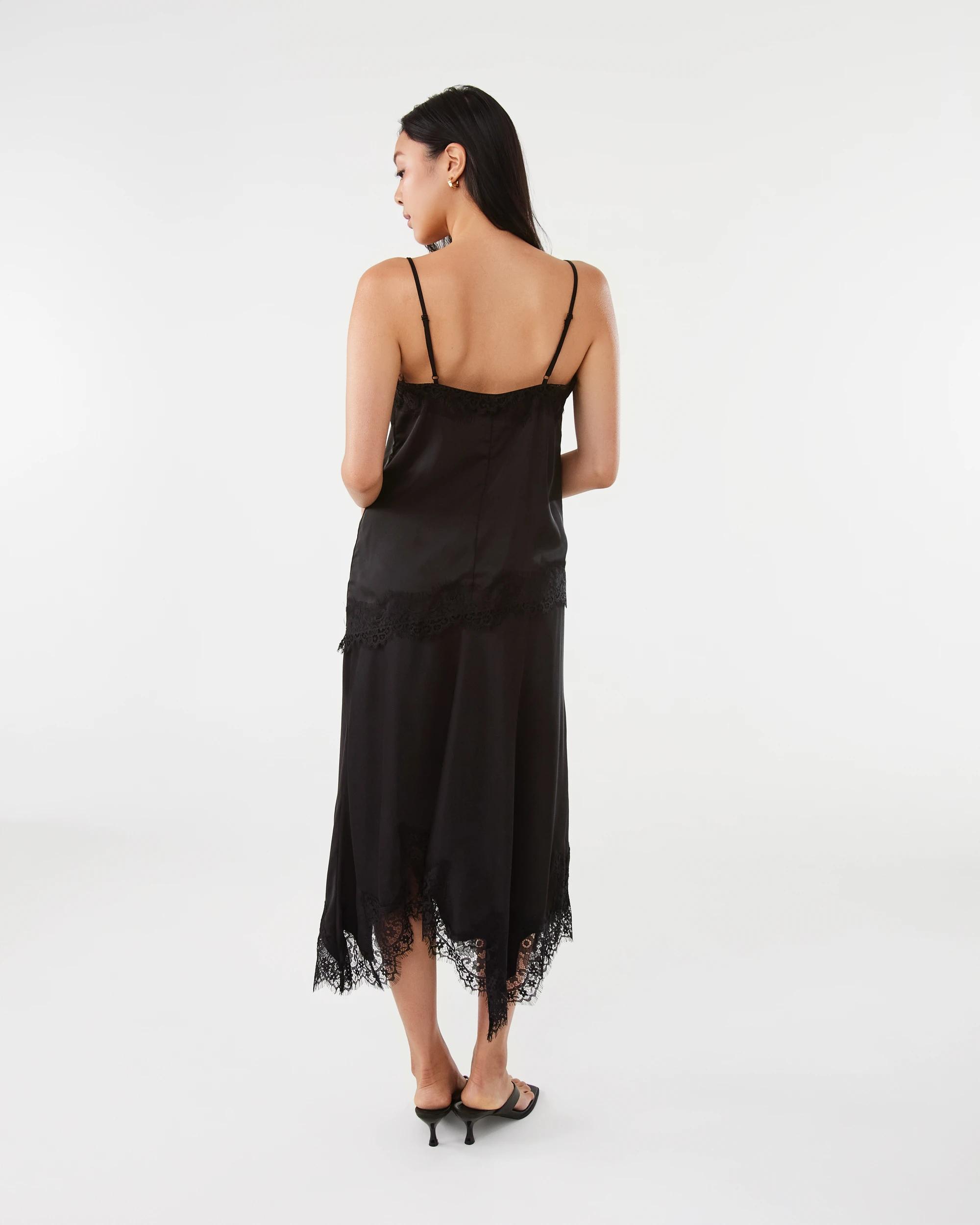 5 Sleeveless Satin Lace Trim Cami Black, 5 of 8