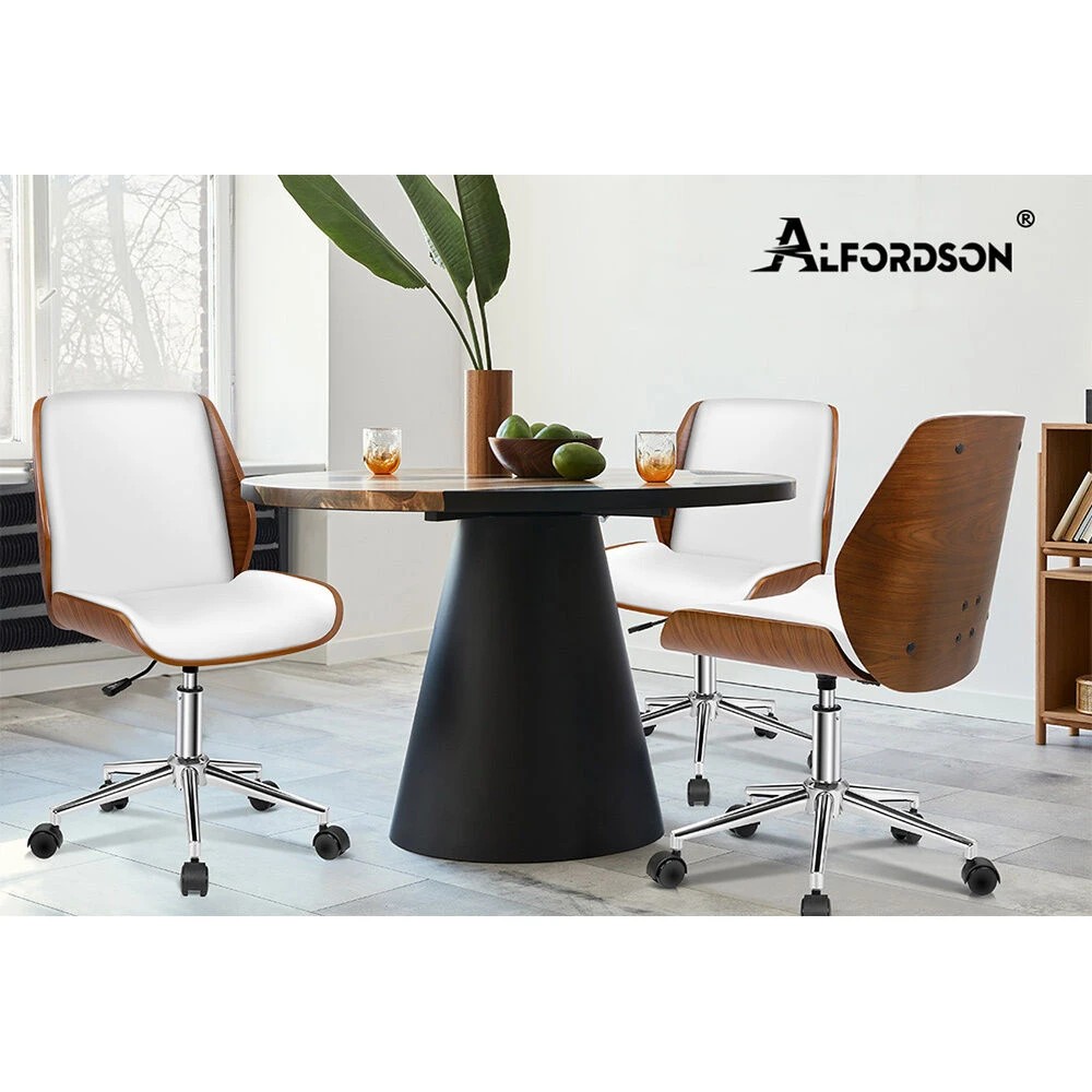 9 Alfordson Wooden Office Chair Computer Chairs Home Seat PU Leather - White, 9 of 10