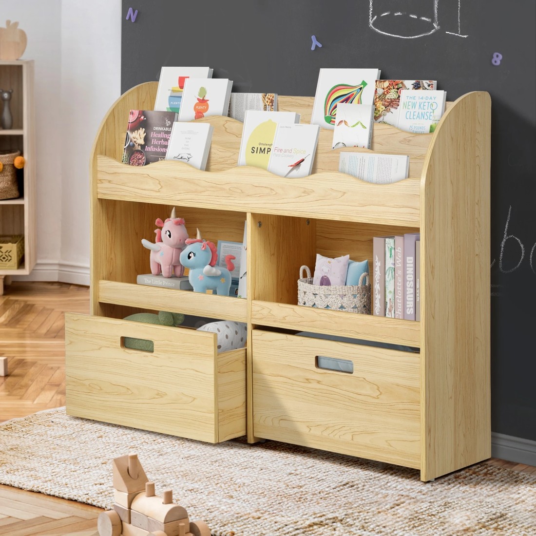 10 Oikiture Kids Bookshelf Children Bookcase Toy Storage Box Display Shelf
 - Natural, 10 of 10