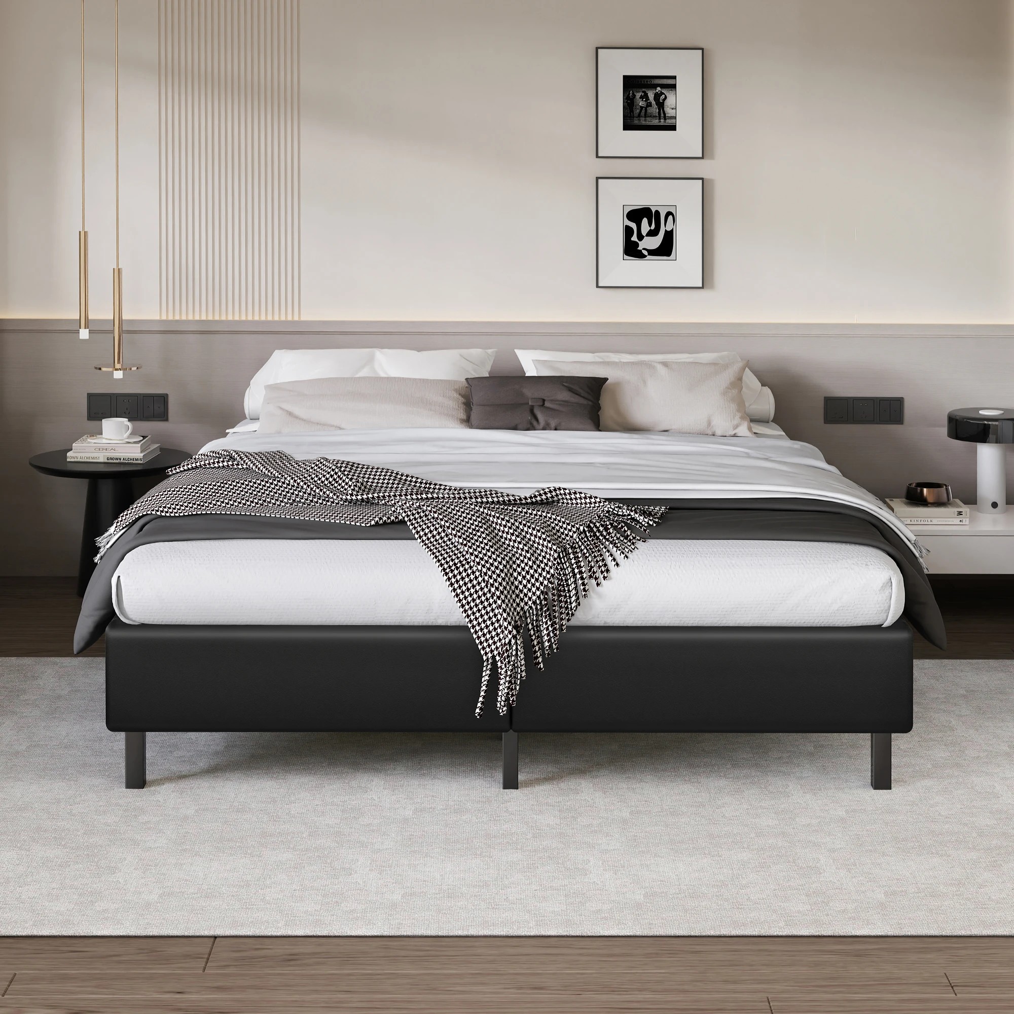 3 Alfordson Bed Frame Double Size Mattress Base Foundation Leather Basel - Black, 3 of 10