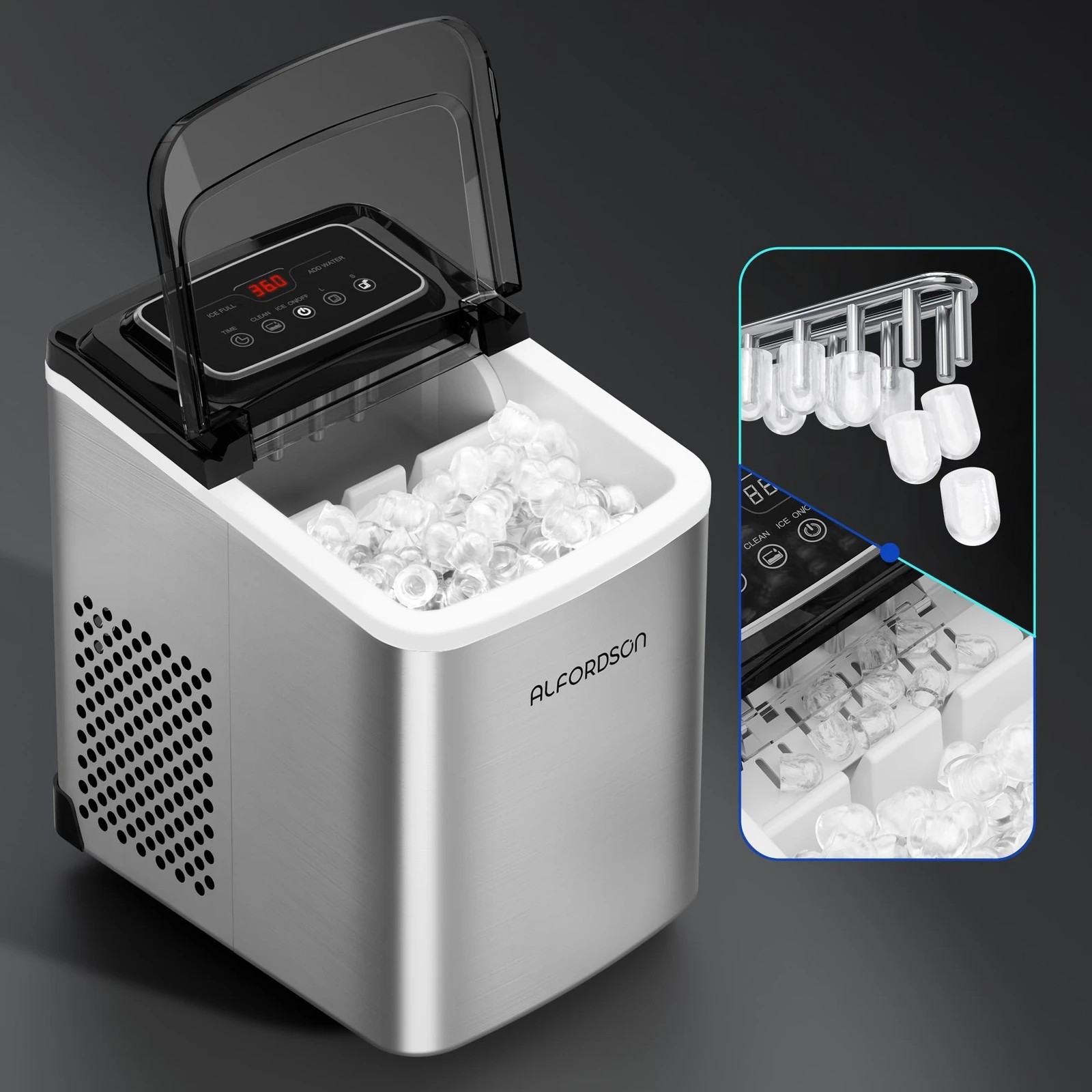 6 Alfordson Portable Ice Maker Machine Commercial 12kg 24hour Timer 2.2L - Silver, 6 of 10