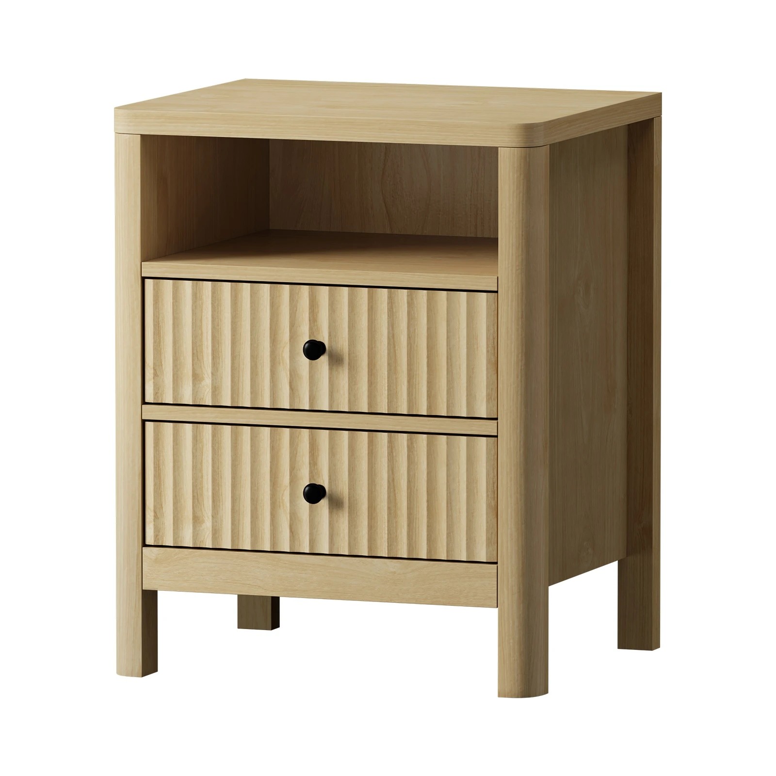 1 Oikiture Bedside Table 2 Drawers Side End Tables Nightstand Open Shelf
 - Natural, 1 of 10