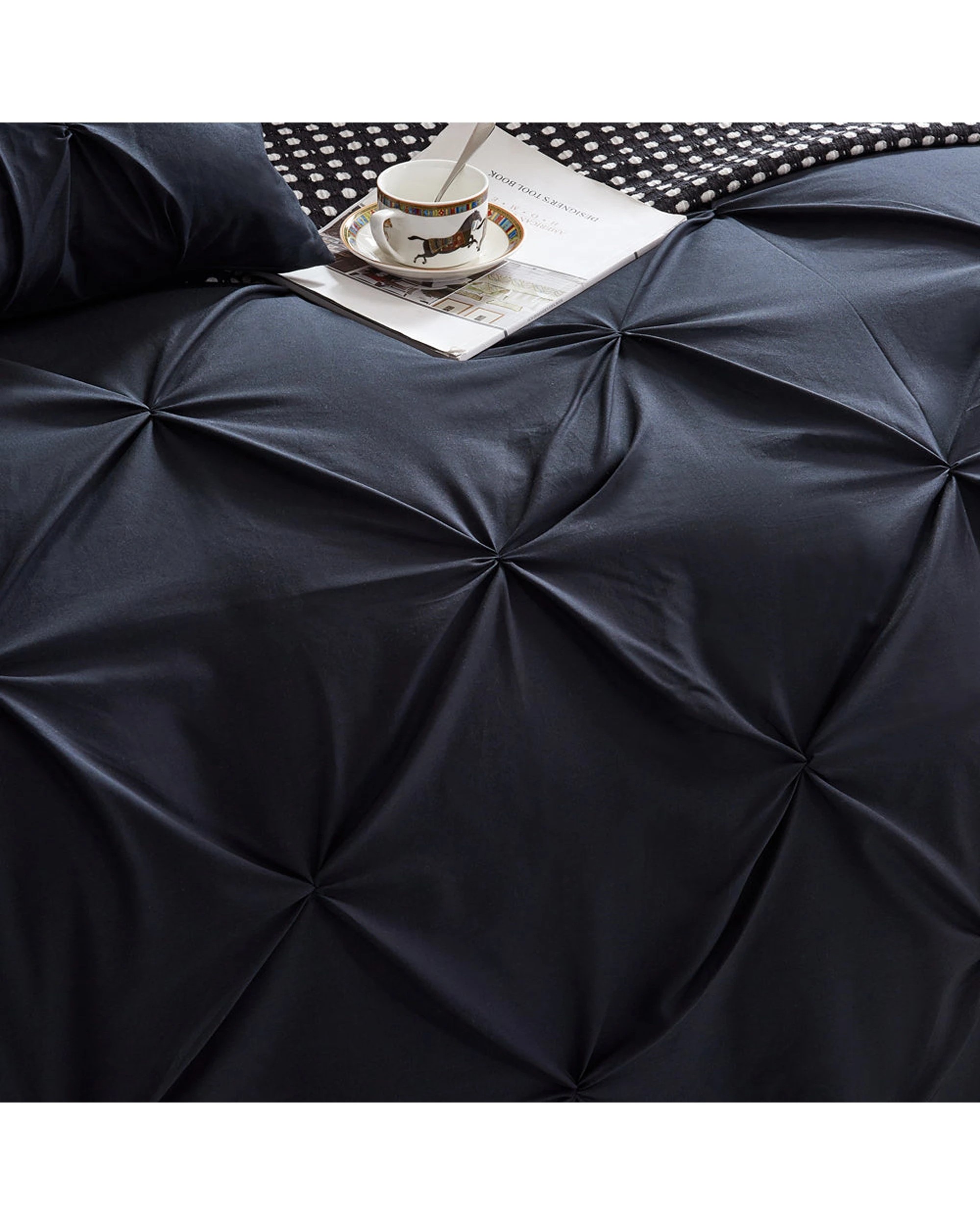 4 Cotton More 100% Cotton Diamond Pinch Pleated Quilt Set Queen - Black, 4 of 5