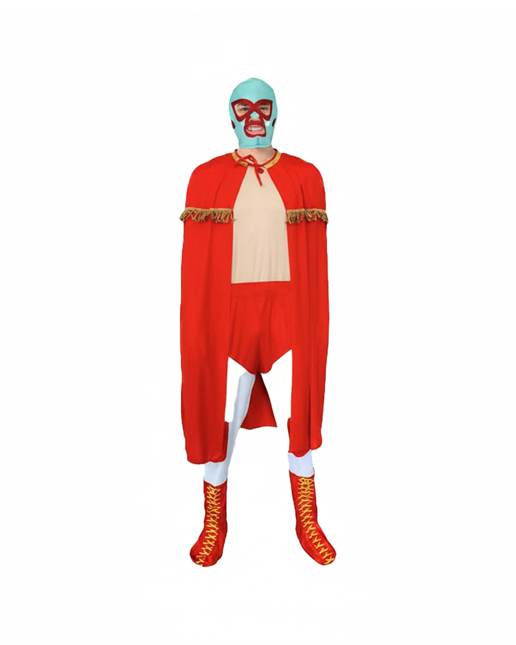 1 JD Party Adult Macho Costume Superhero Style Mask Cape Jumpsuit S/M - Red, 1 of 1