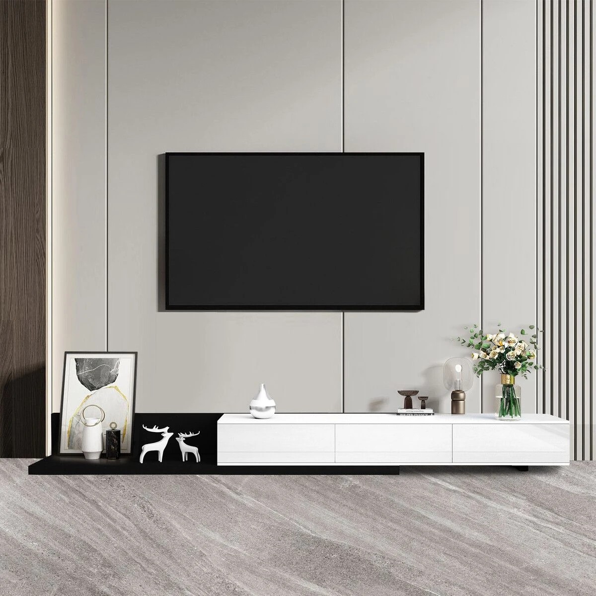 3 AUSWAY TV Stand Unit Cabinet Extendable Console Entertainment Centre Table Side Storage Living Room Furniture, 3 of 5
