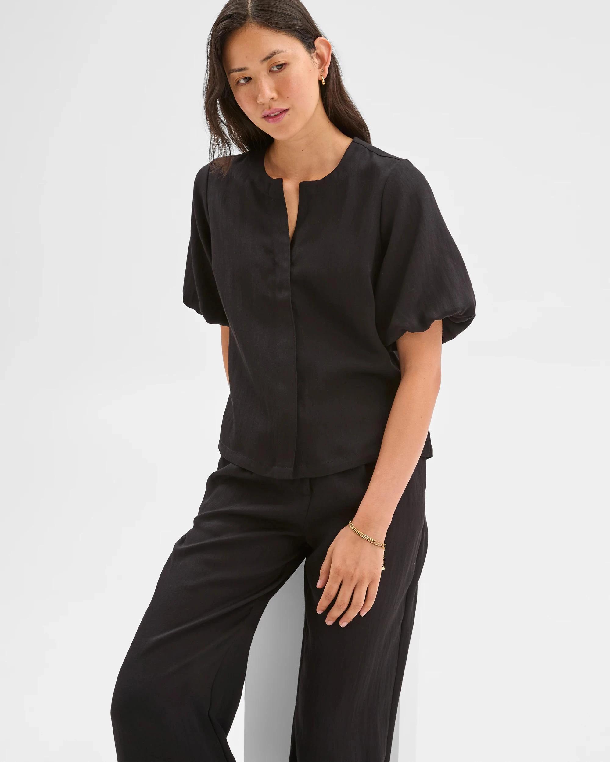 6 Puff Sleeve Blouse - Preview BLACK, 6 of 6