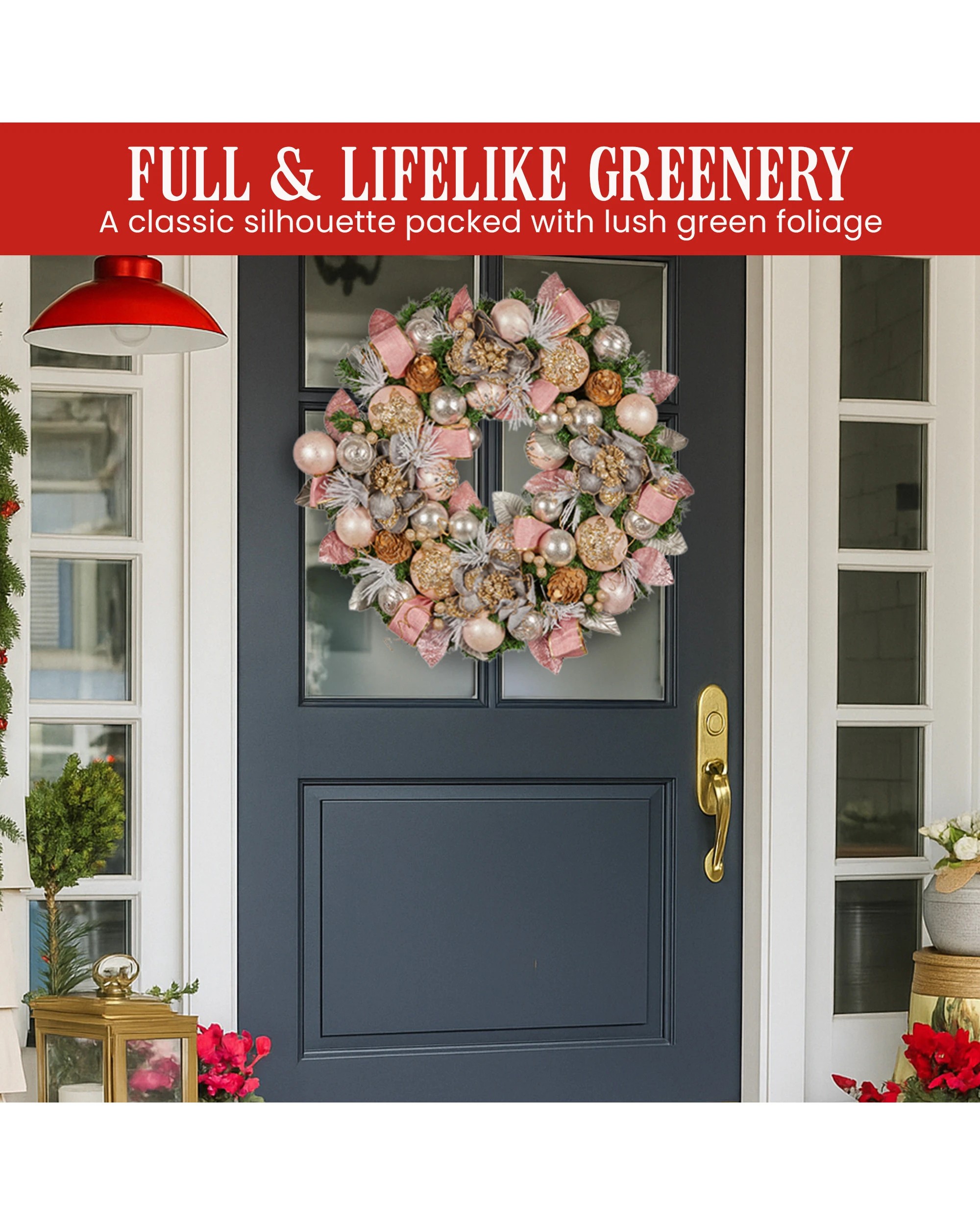 4 Christabelle 71cm Christmas Wreath Pink Front Door Decoration Jewelled Baubles Flowers Pine Cones Ribbons Ornaments, 4 of 9