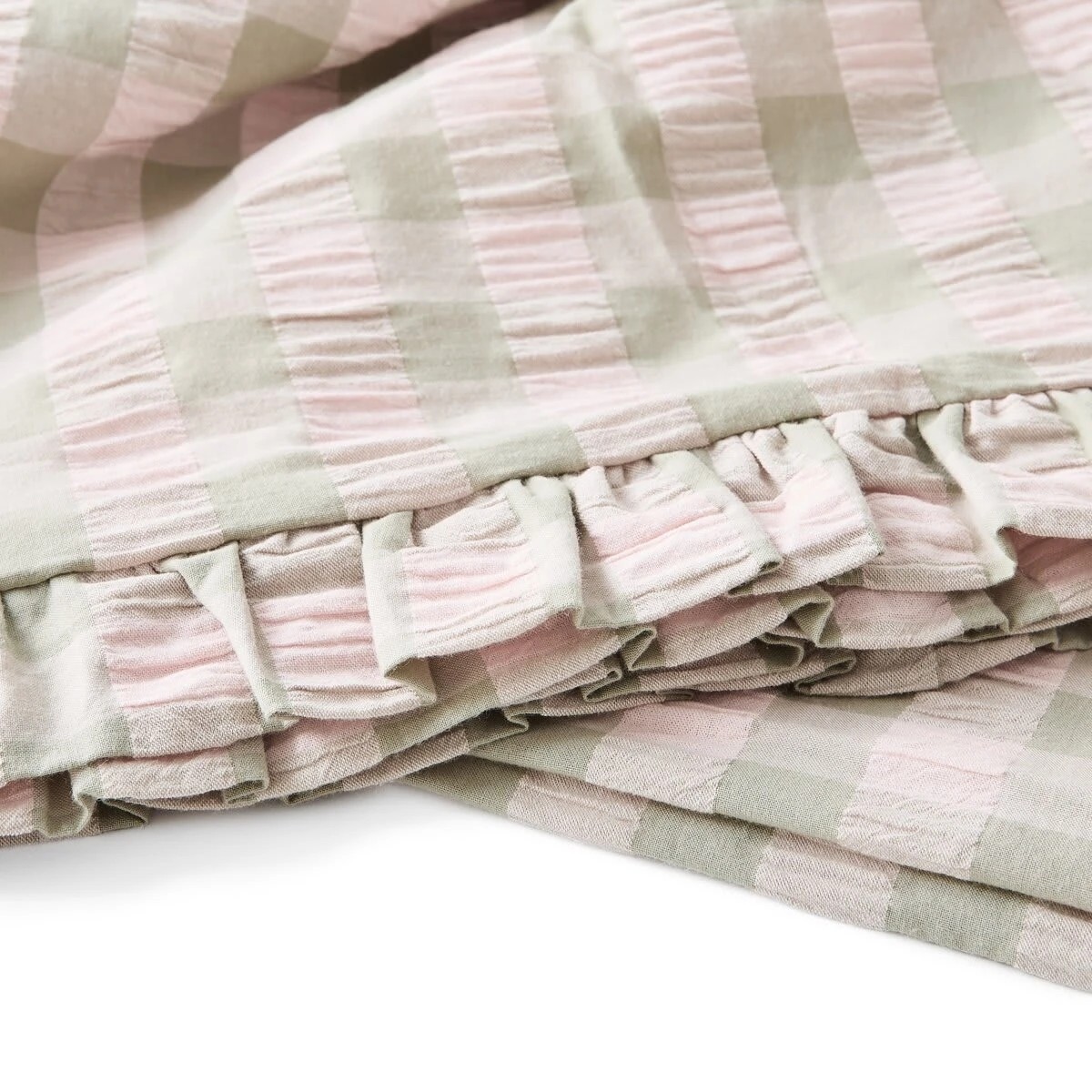 6 Gingham Ruffle Cotton Quilt Cover Set - Double Bed, Sage and Pink, 6 of 6