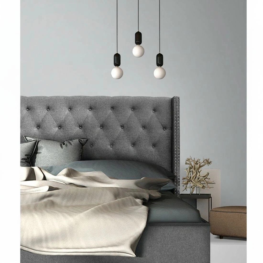 5 Artiss Bed Head Headboard King Size Fabric - Grey, 5 of 7