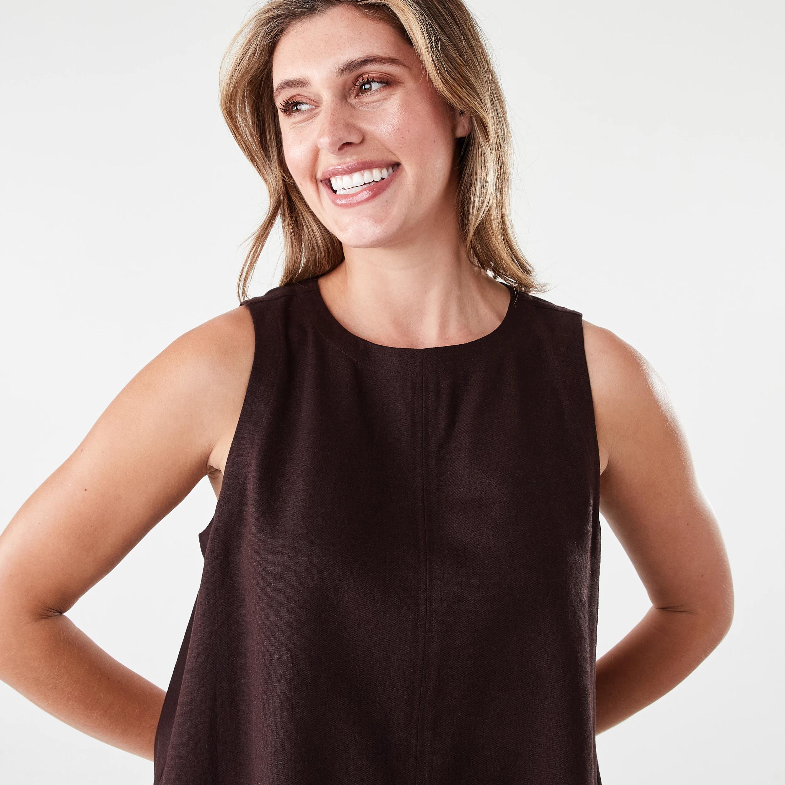 4 Sleeveless Linen Blend Swing Tank Choc Plum, 4 of 5