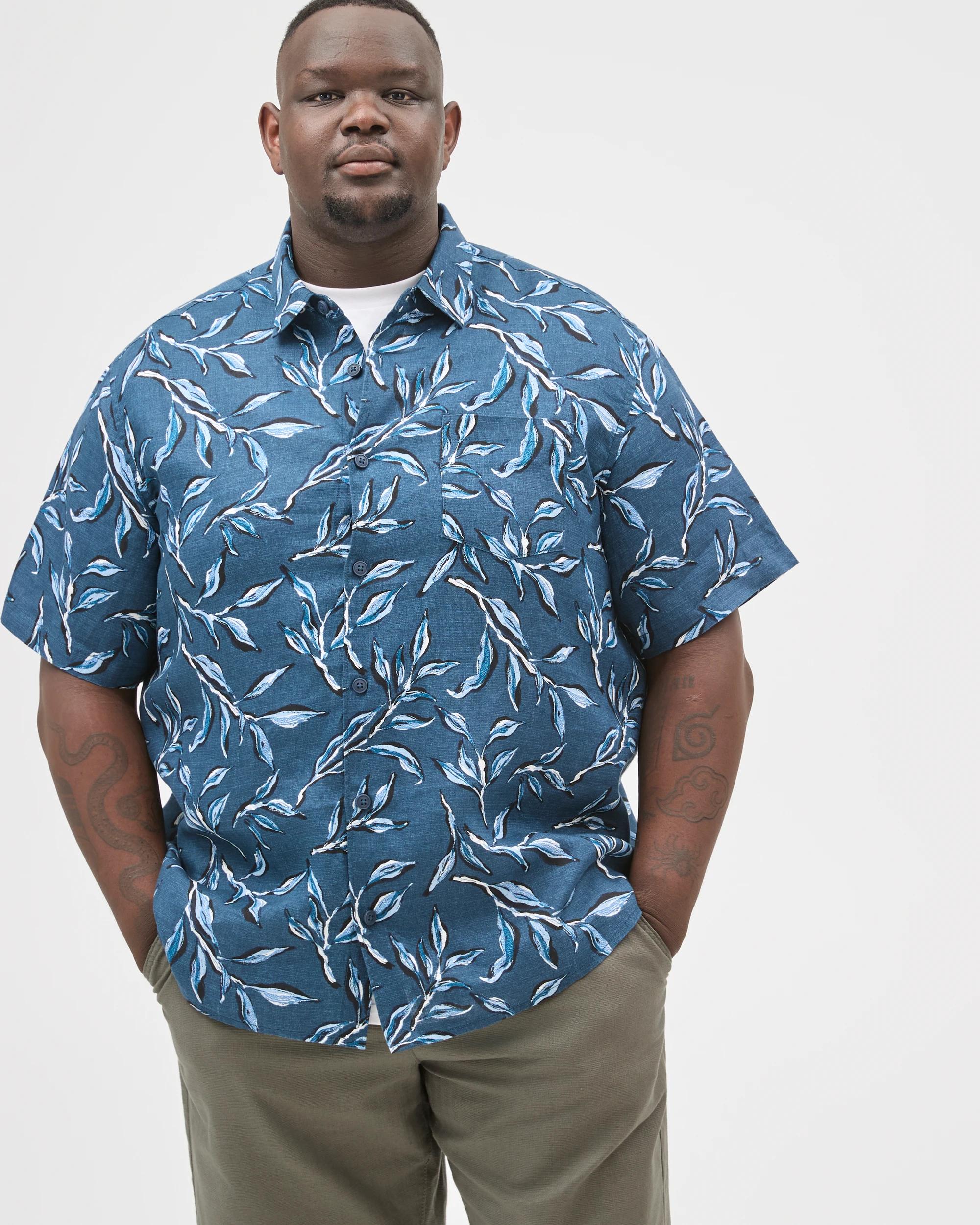 3 Target Man Plus Size European Linen Short Sleeve Print Shirt NAVY, 3 of 5