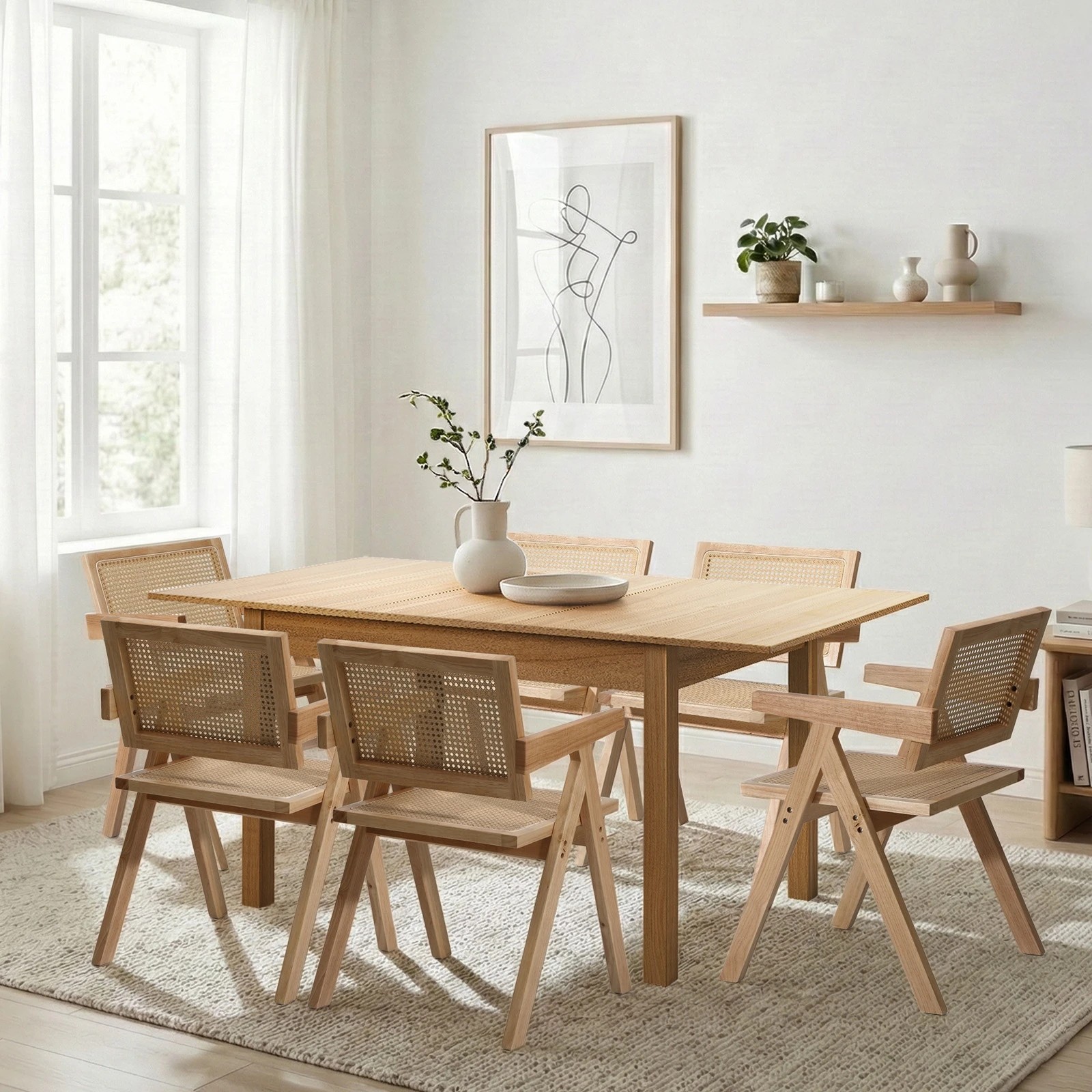 4 Oikiture 7pc Extenable Dining Table and Chairs Wooden Dining Set Ratten - Natural, 4 of 10