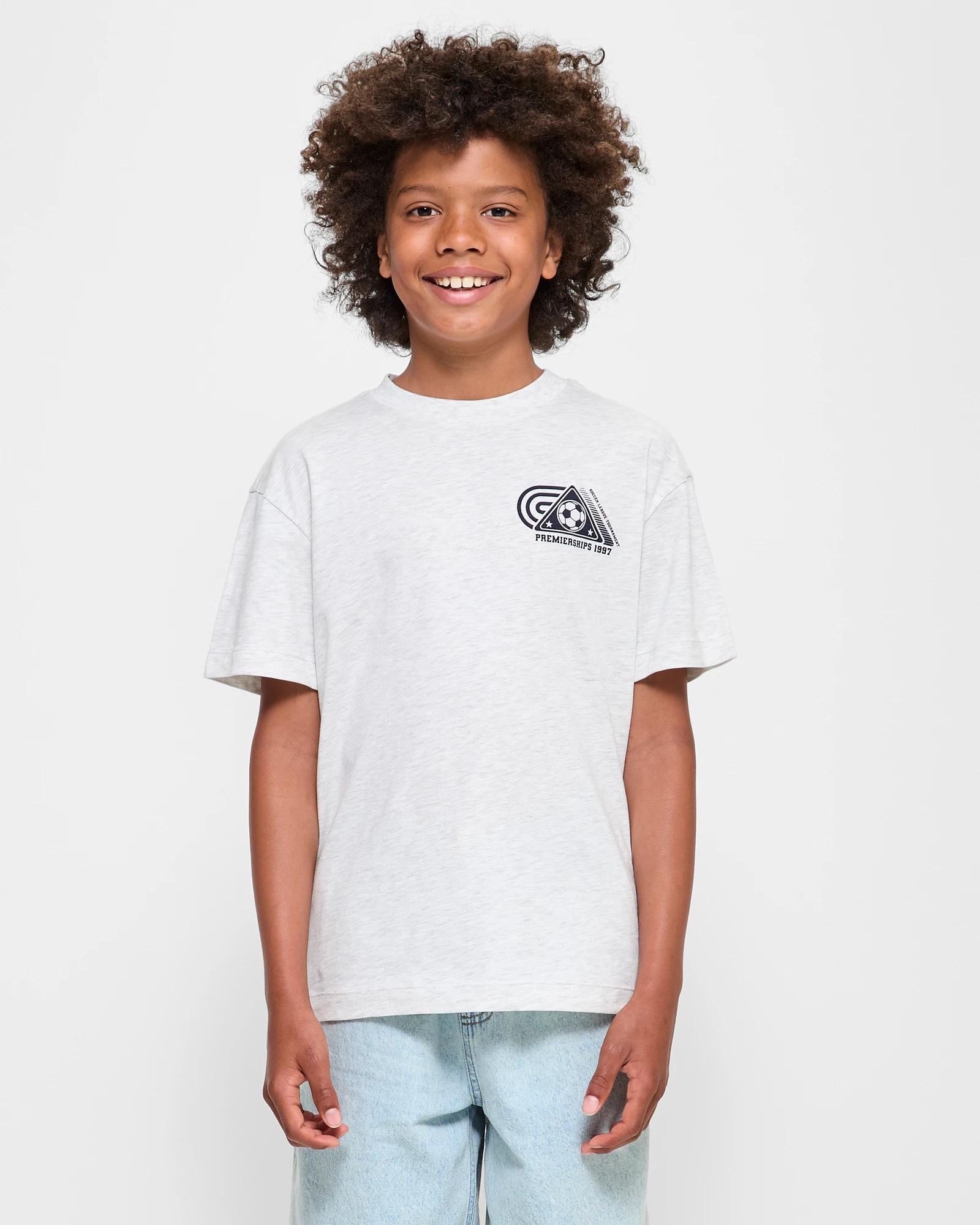 1 Target Australian Cotton Loose Fit Print T-shirt GREY MARLE SOCCER, 1 of 5