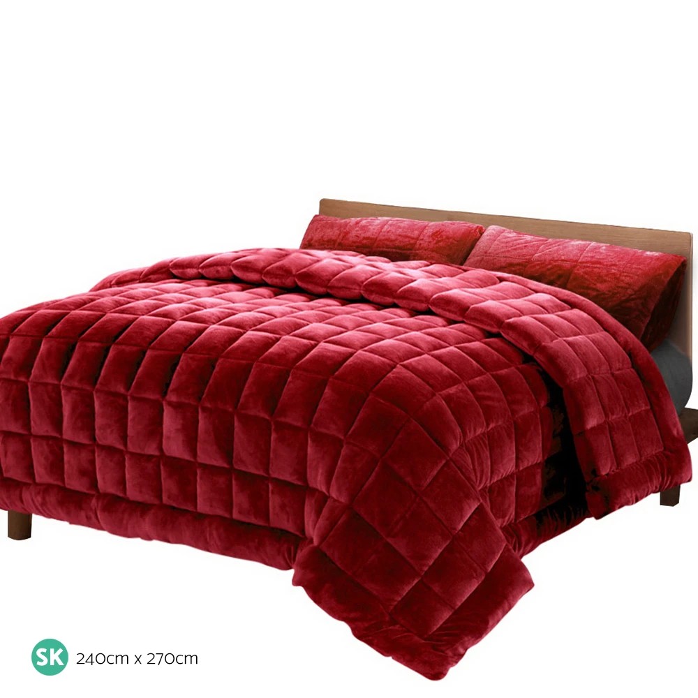 2 Giselle Bedding Faux Mink Quilt Burgundy Super King - Super King Bed - Burgundy, 2 of 6