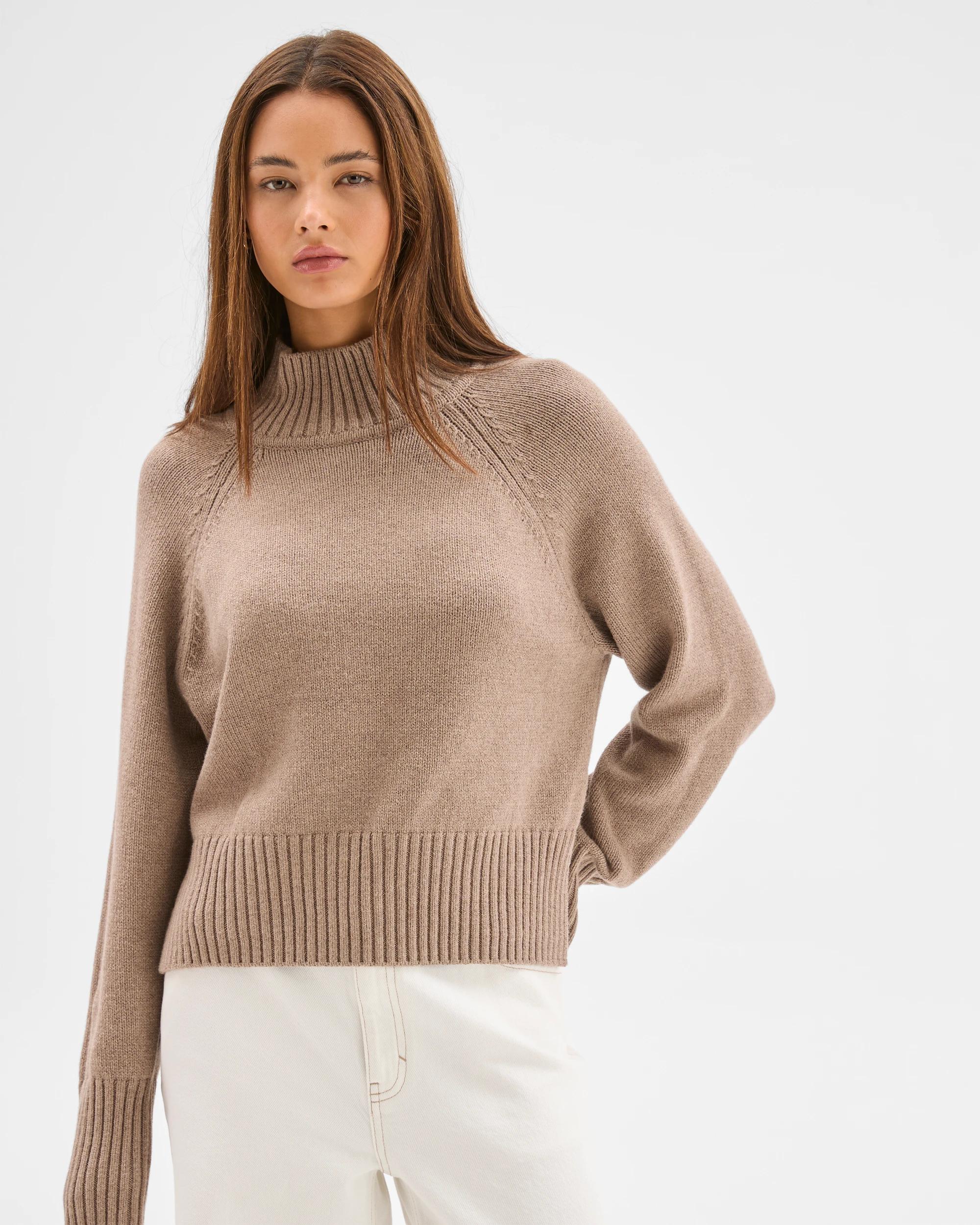 3 Lily Loves Australian Cotton Blend High Neck Knit Jumper COCOA MARLE, 3 of 6