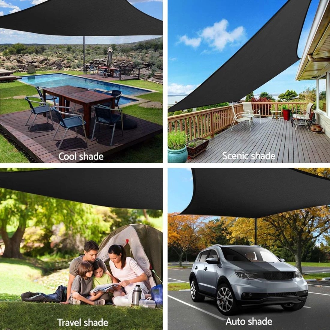4 Instahut Shade Sail 5x7m Rectangle 280GSM 98%  Shade - Black, 4 of 7