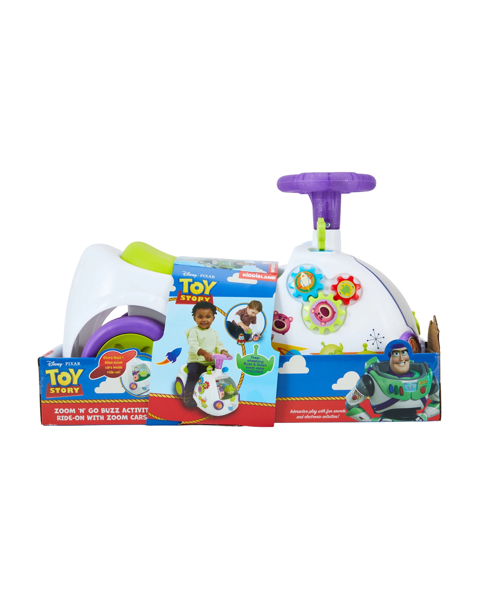 1 Kiddieland Disney Pixar Toy Story Zoom 'N' Go Buzz Activity Ride-On with Zoom Cars, 1 of 9
