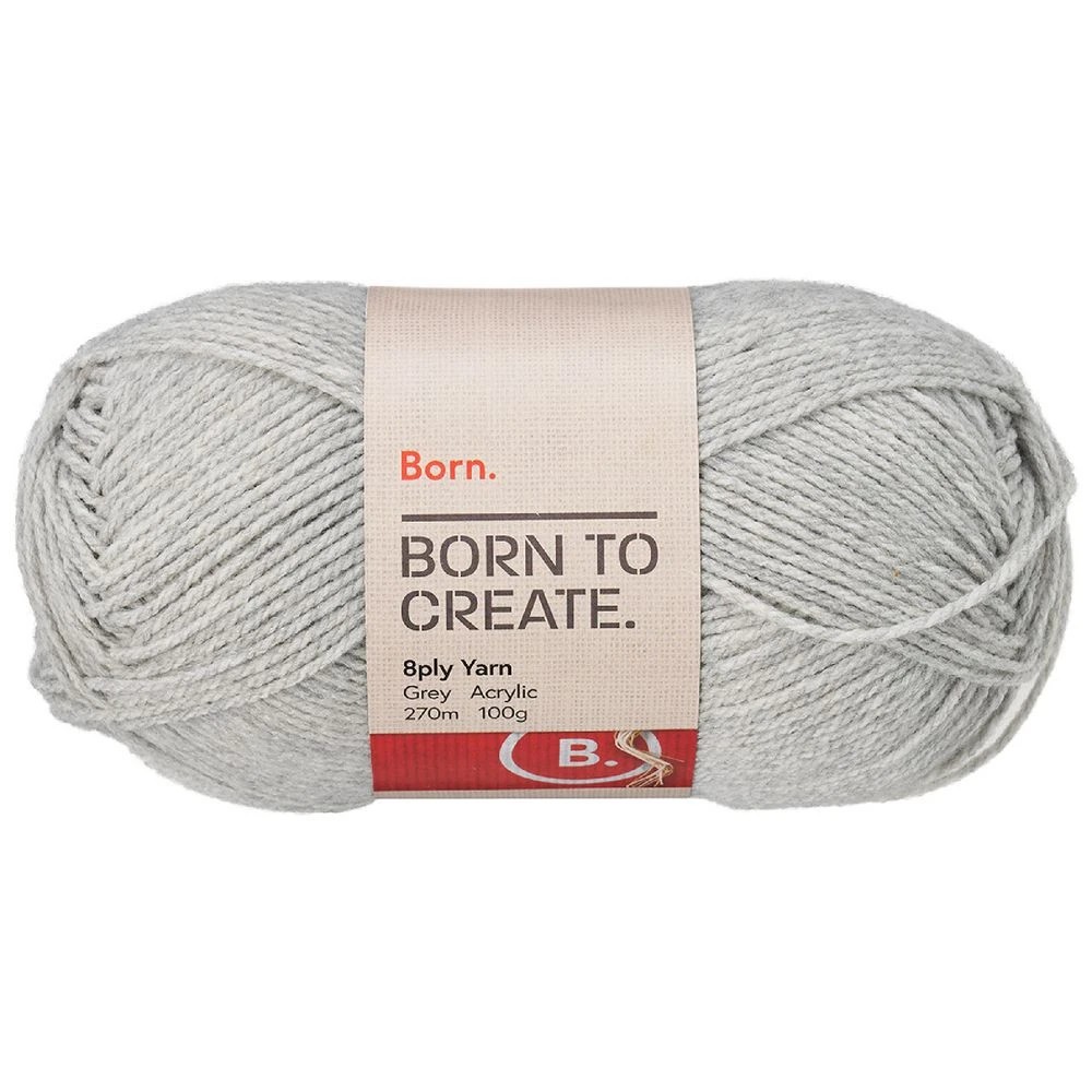 1 Born 8 Ply Yarn 100g Grey, 1 of 3