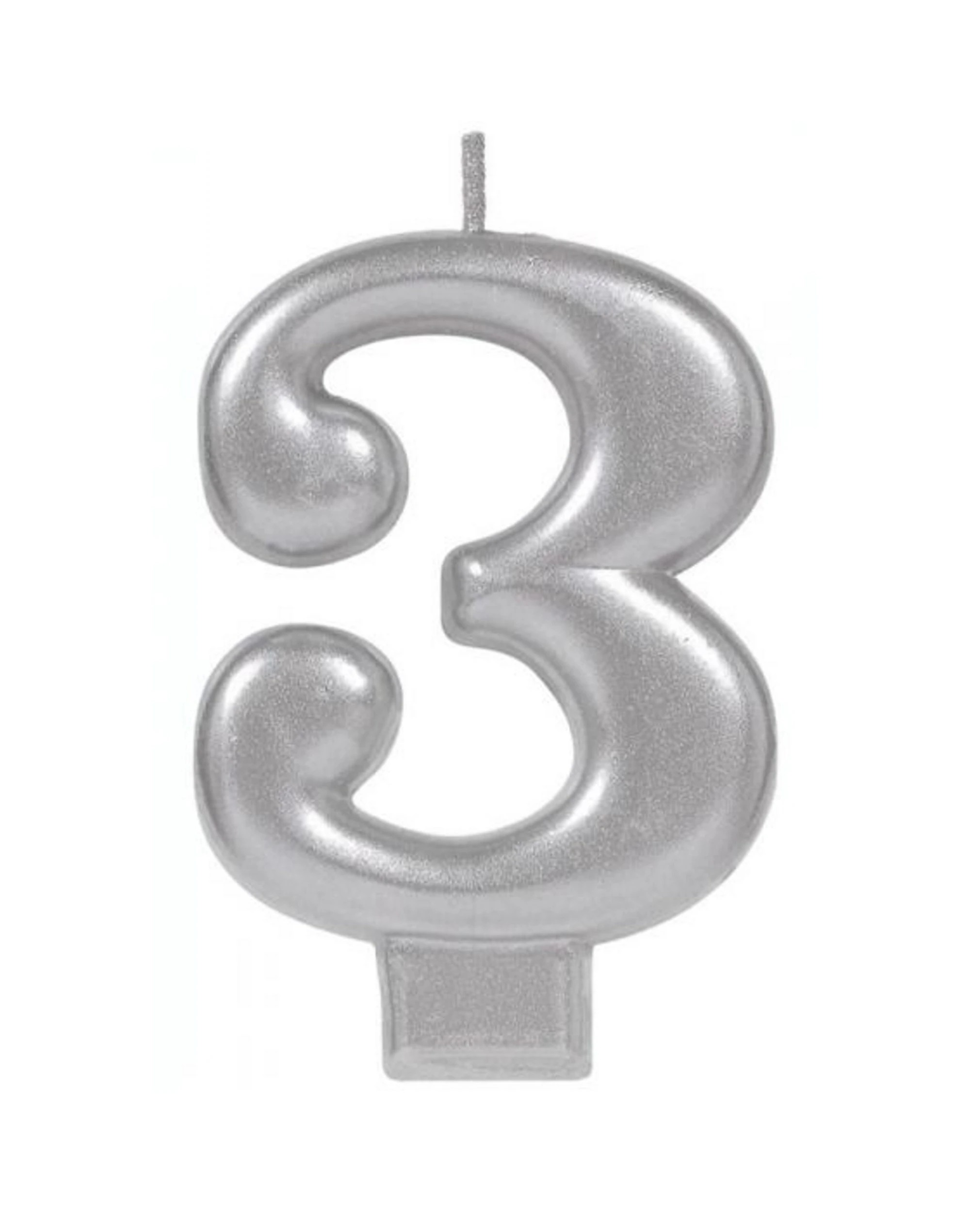 1 Amscan Inc. Metallic Number 3 Candle - Silver, 1 of 1