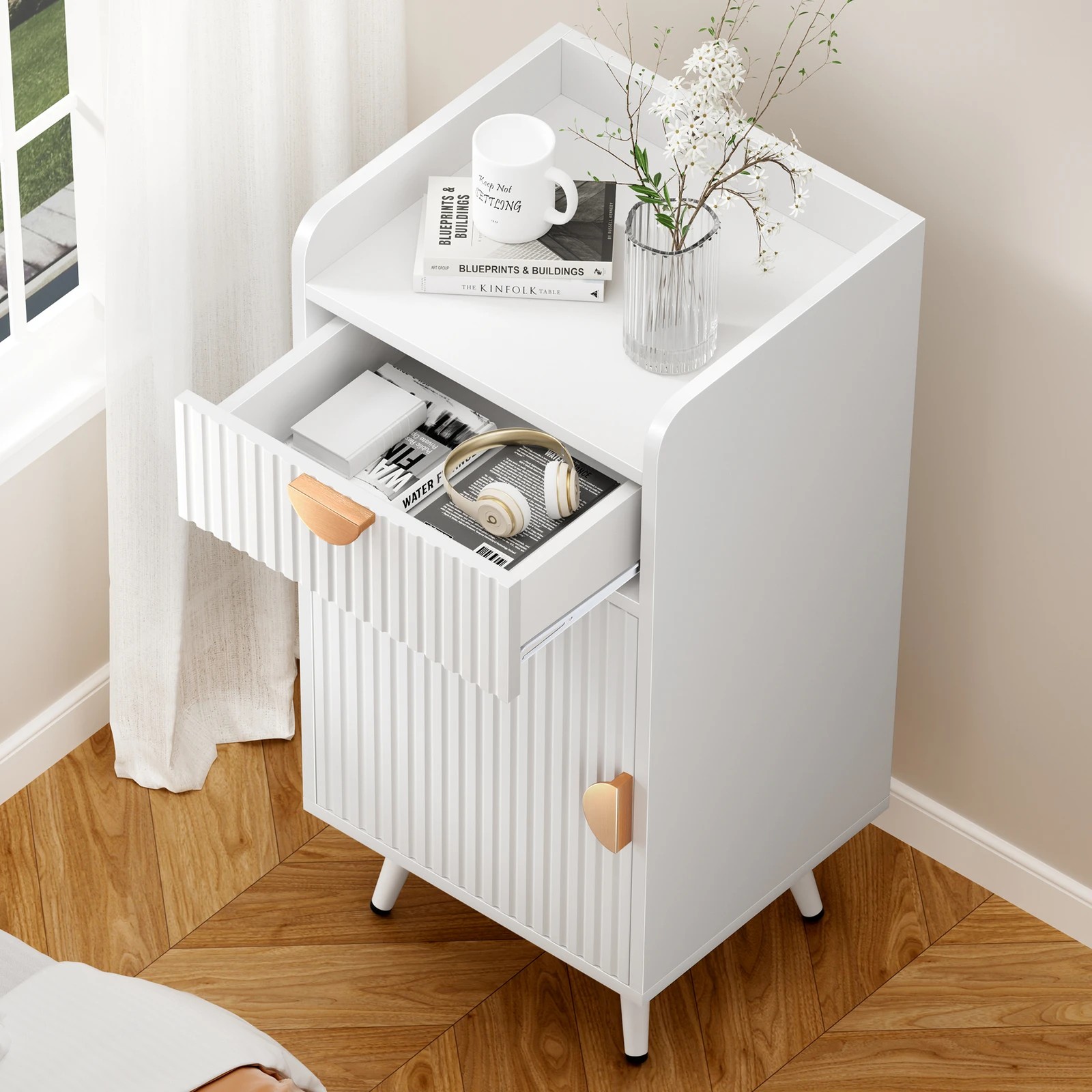 4 Alfordson Storage Cabinet Bathroom Buffet Sideboard Bedside Table - White, 4 of 10