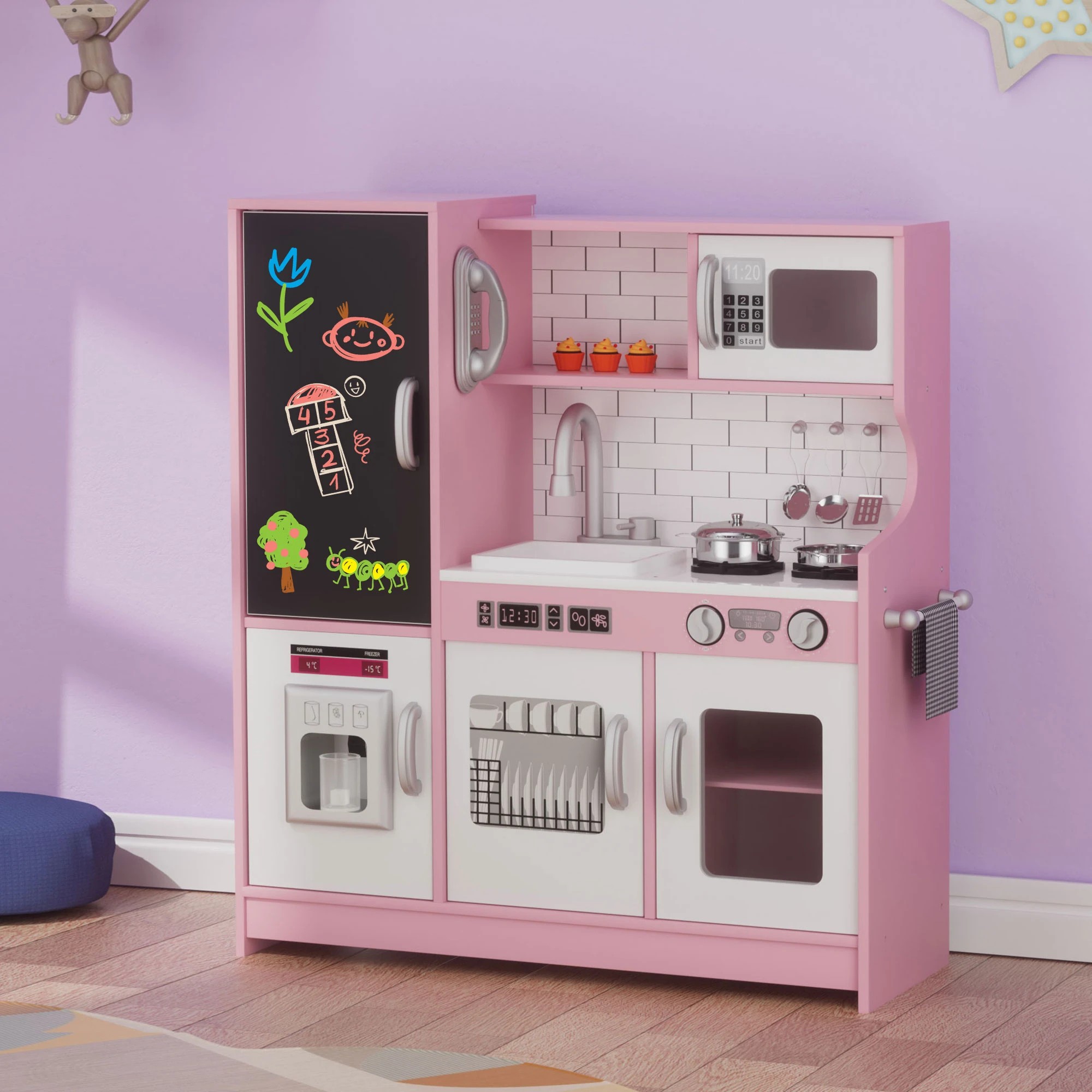 7 Bopeep Kids Kitchen Set Wooden Pretend Play Cooking Toys Play Set Oven Children, 7 of 9