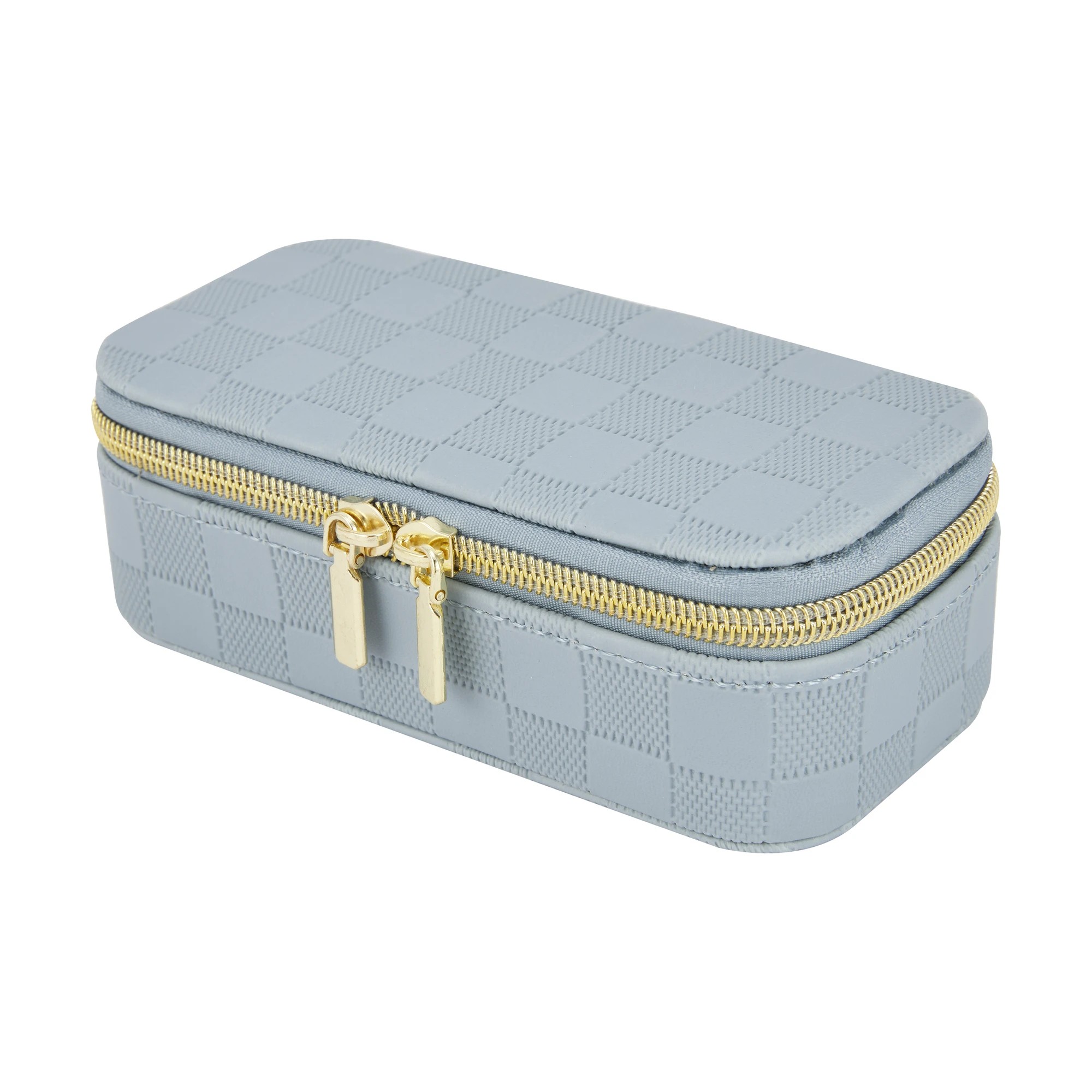 2 Blue Check Small Zip Jewellery Case, 2 of 7
